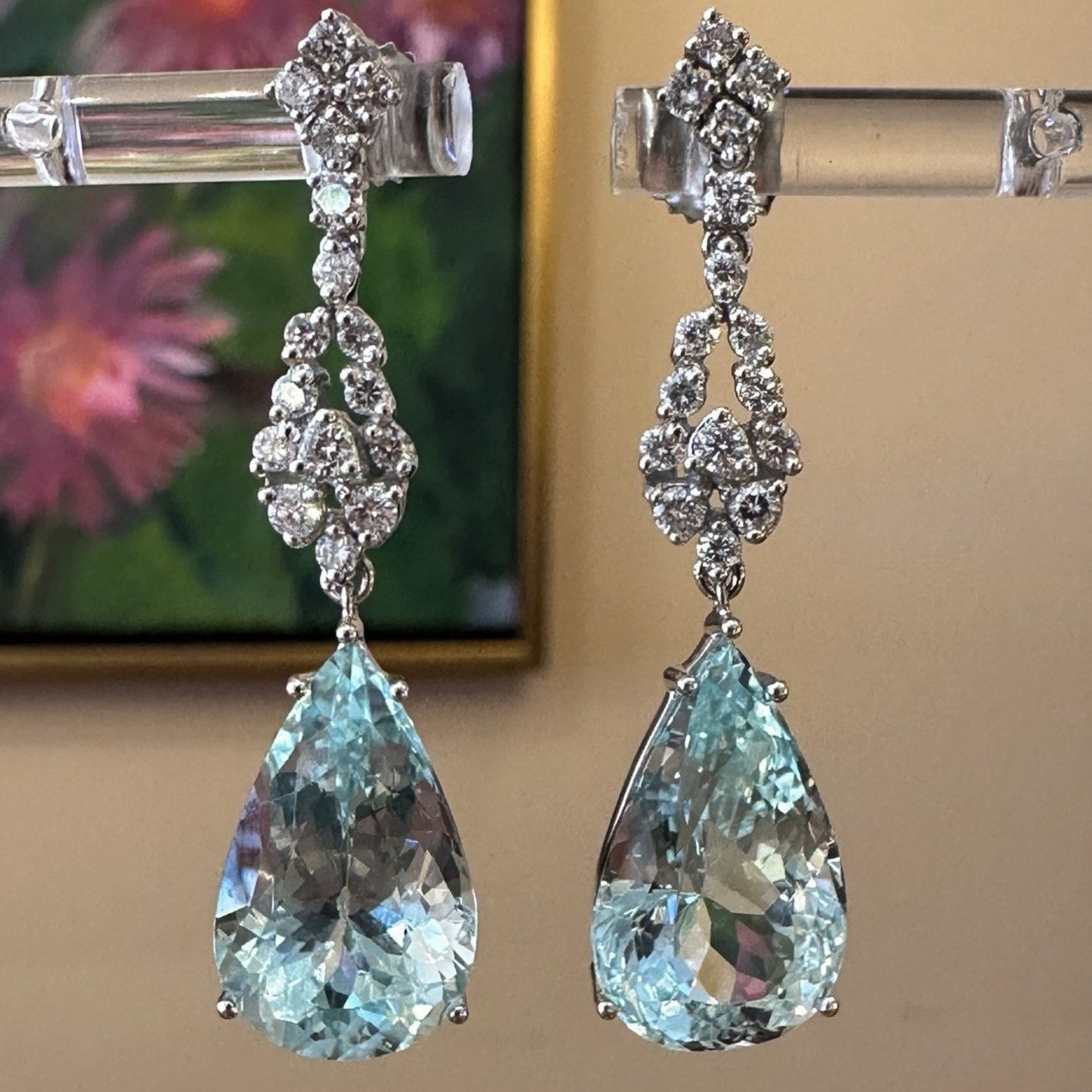 Aquamarine and Diamond Drop Earrings in 18k White Gold