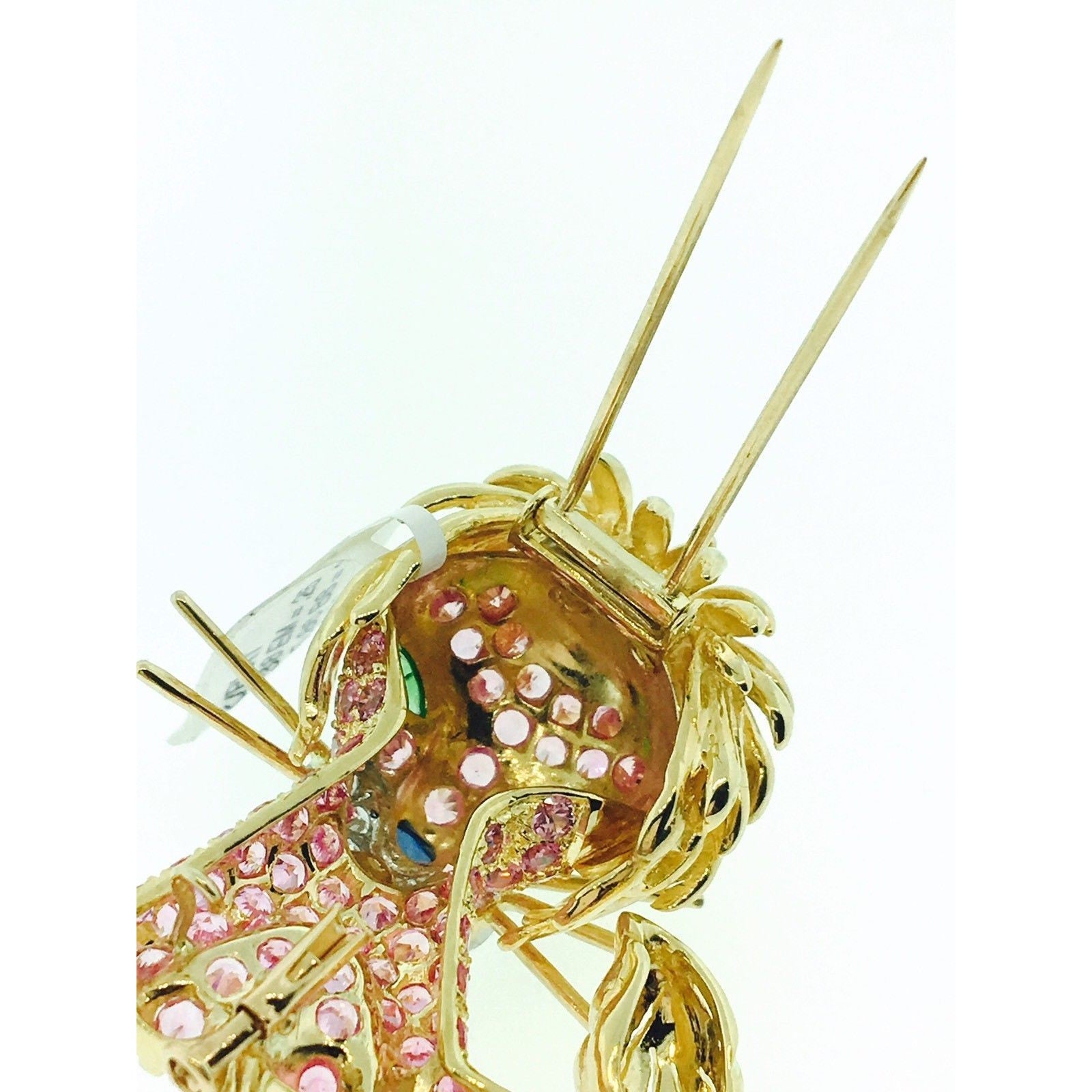 Lion Pin with Pink Sapphires and Diamonds 18k Yellow Gold