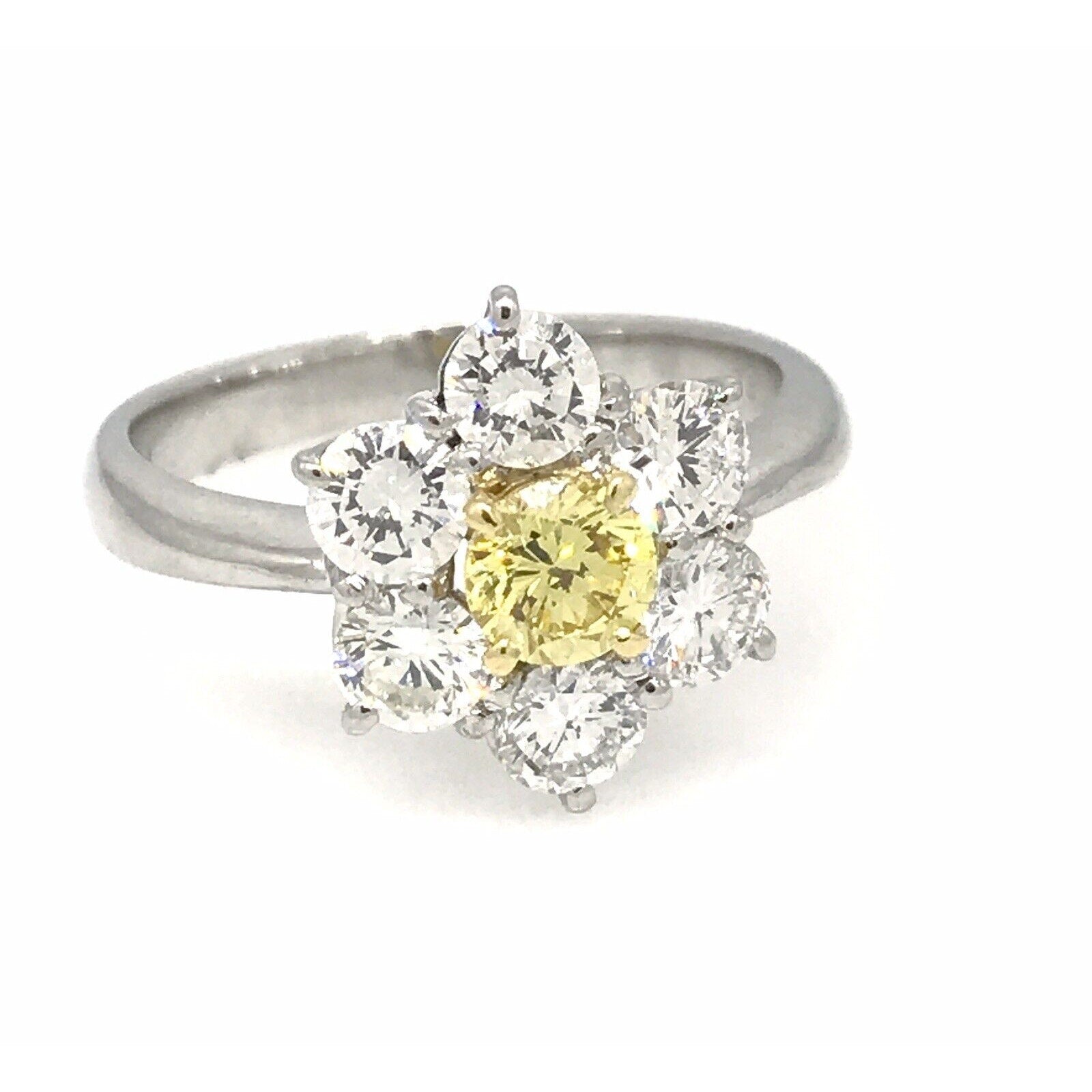 GIA Fancy Intense Yellow Diamond Floret Ring in Platinum /18k Gold