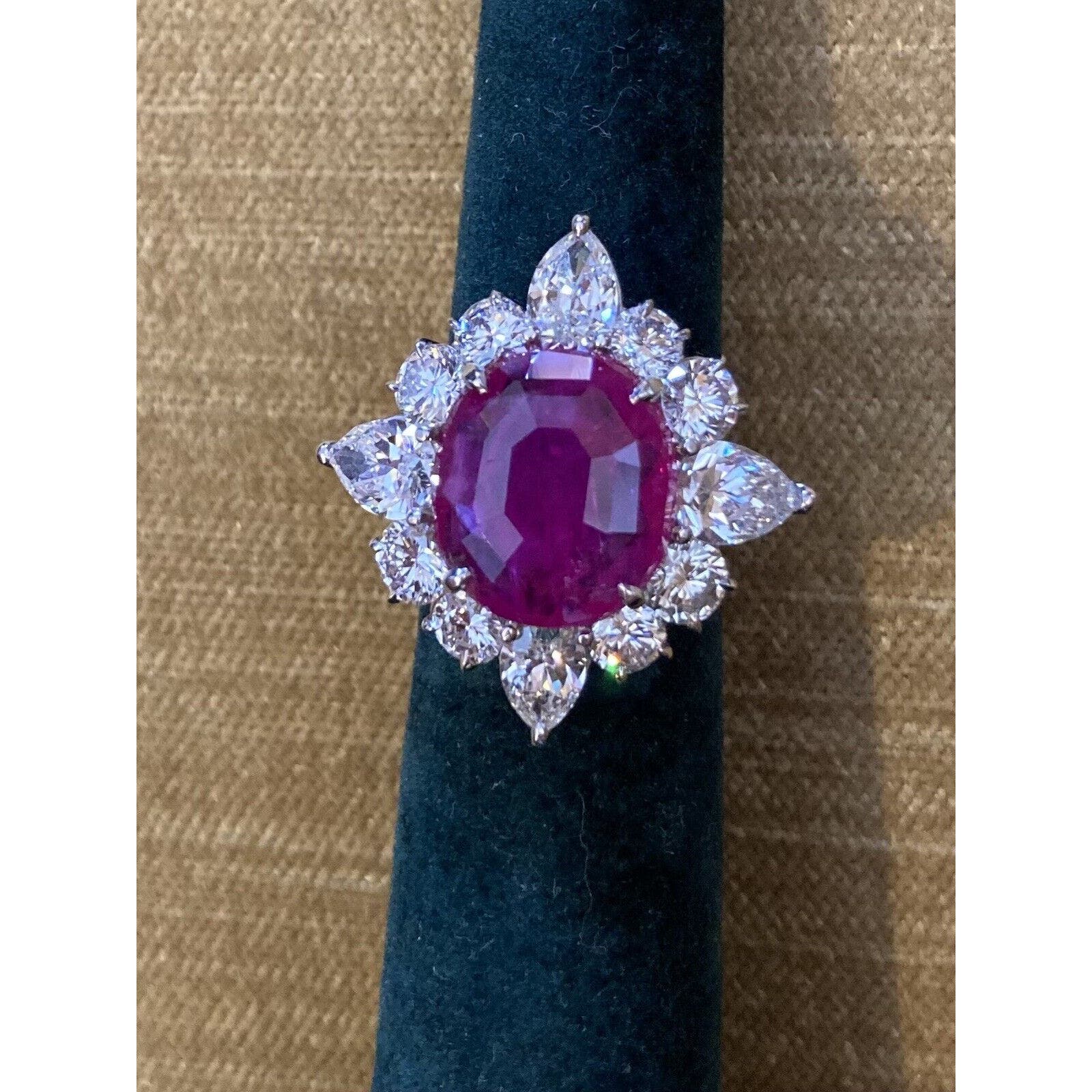 AGL 9.34 ct Unheated Burma Ruby and Diamond Ring in Platinum -HM2500