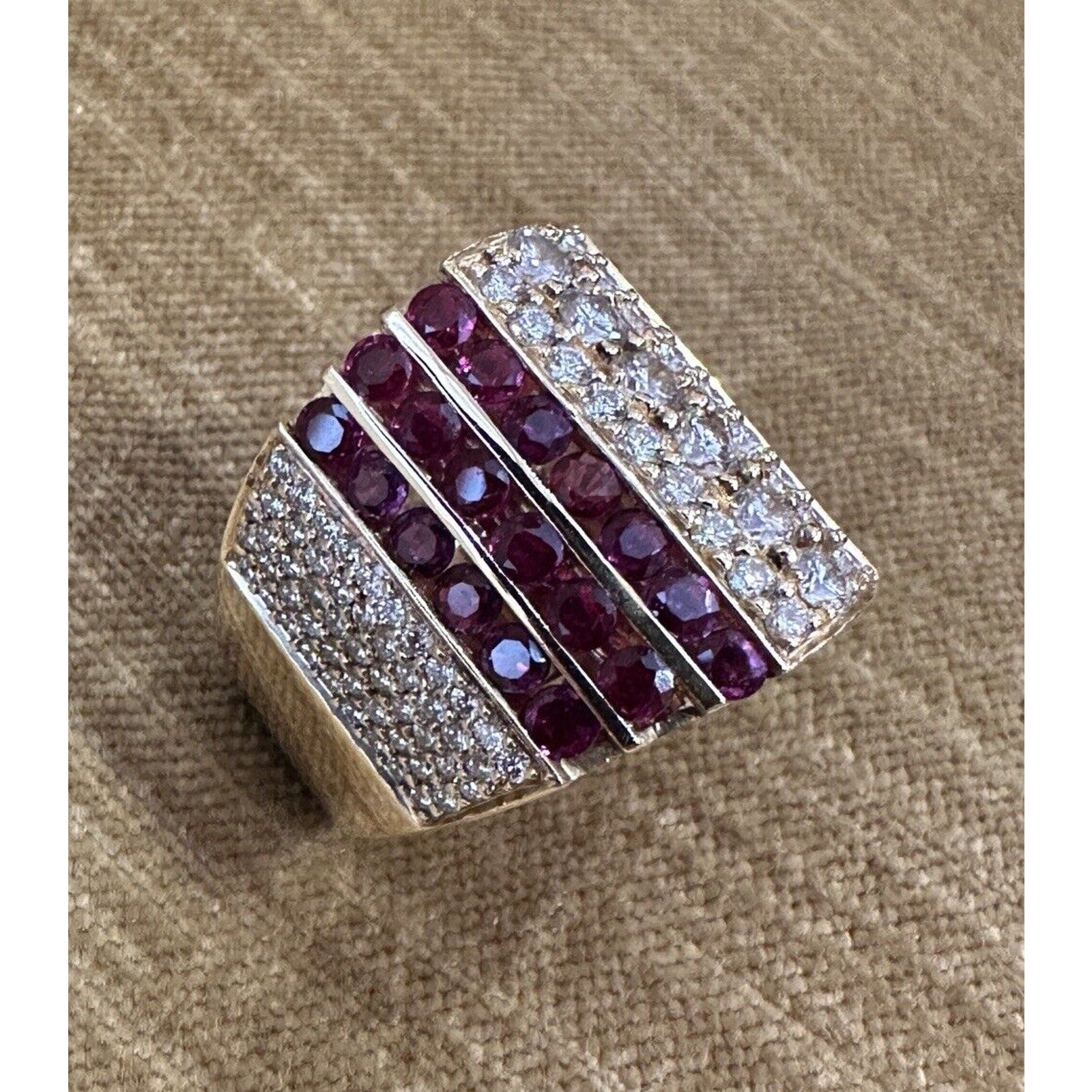 Jewels by Gauthier Wide Band Diamond and Ruby Ring in 14k Yellow Gold