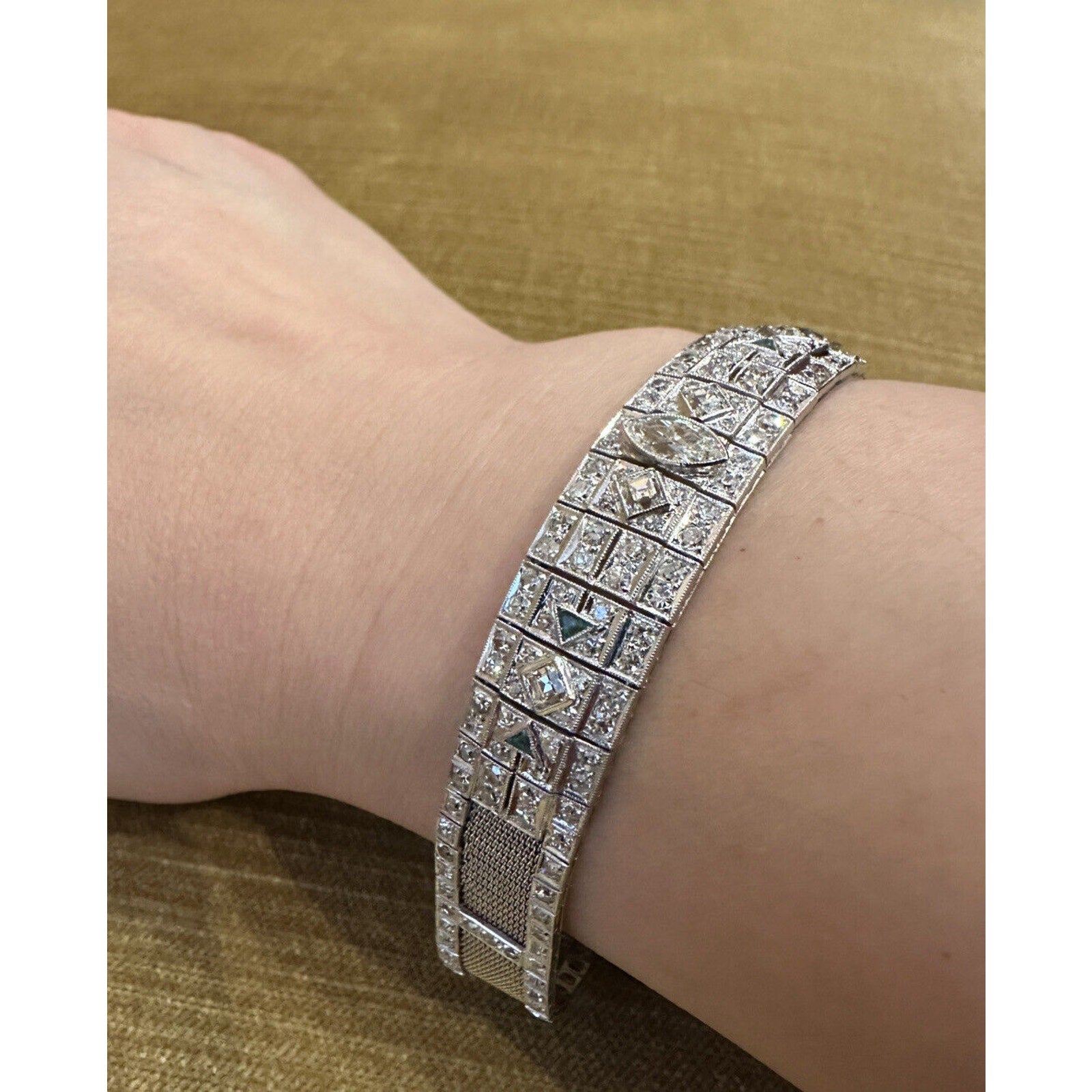 Platinum Art Deco Diamond Bracelet with Marquise Center - HM2526Z