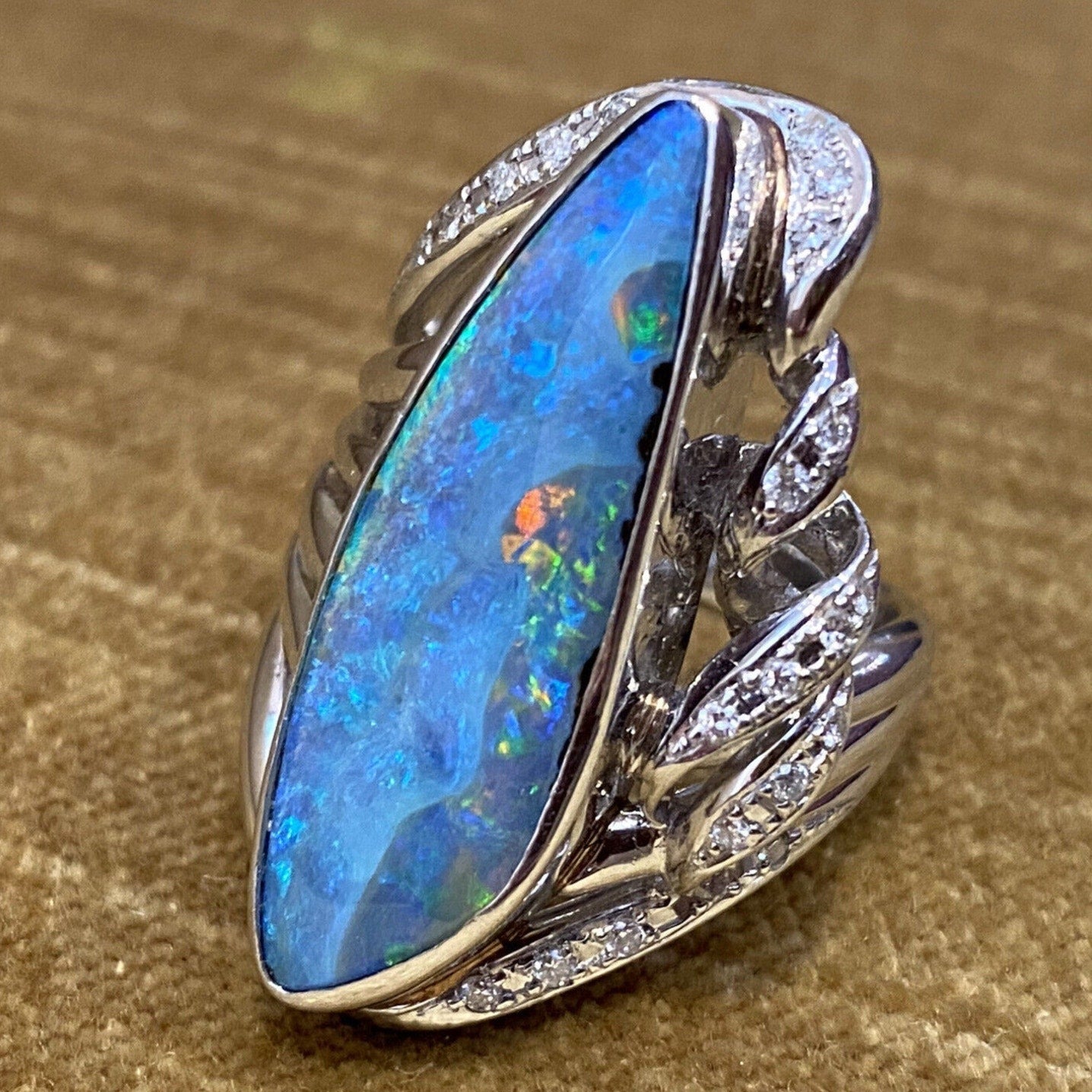 7.89 cts Boulder Opal & Diamond Cocktail Ring in Platinum