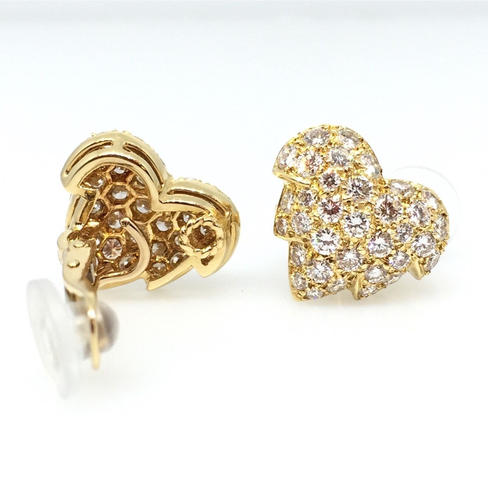 French Pave Diamond Leaf Earrings in 18k Yellow Gold 2.00 cttw