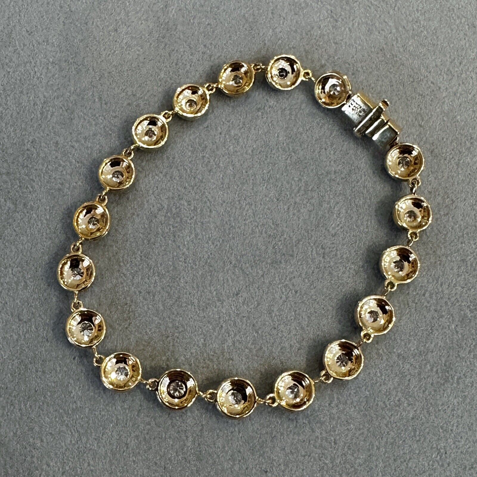 Round Diamond and Enamel Line Bracelet in White and Yellow Gold