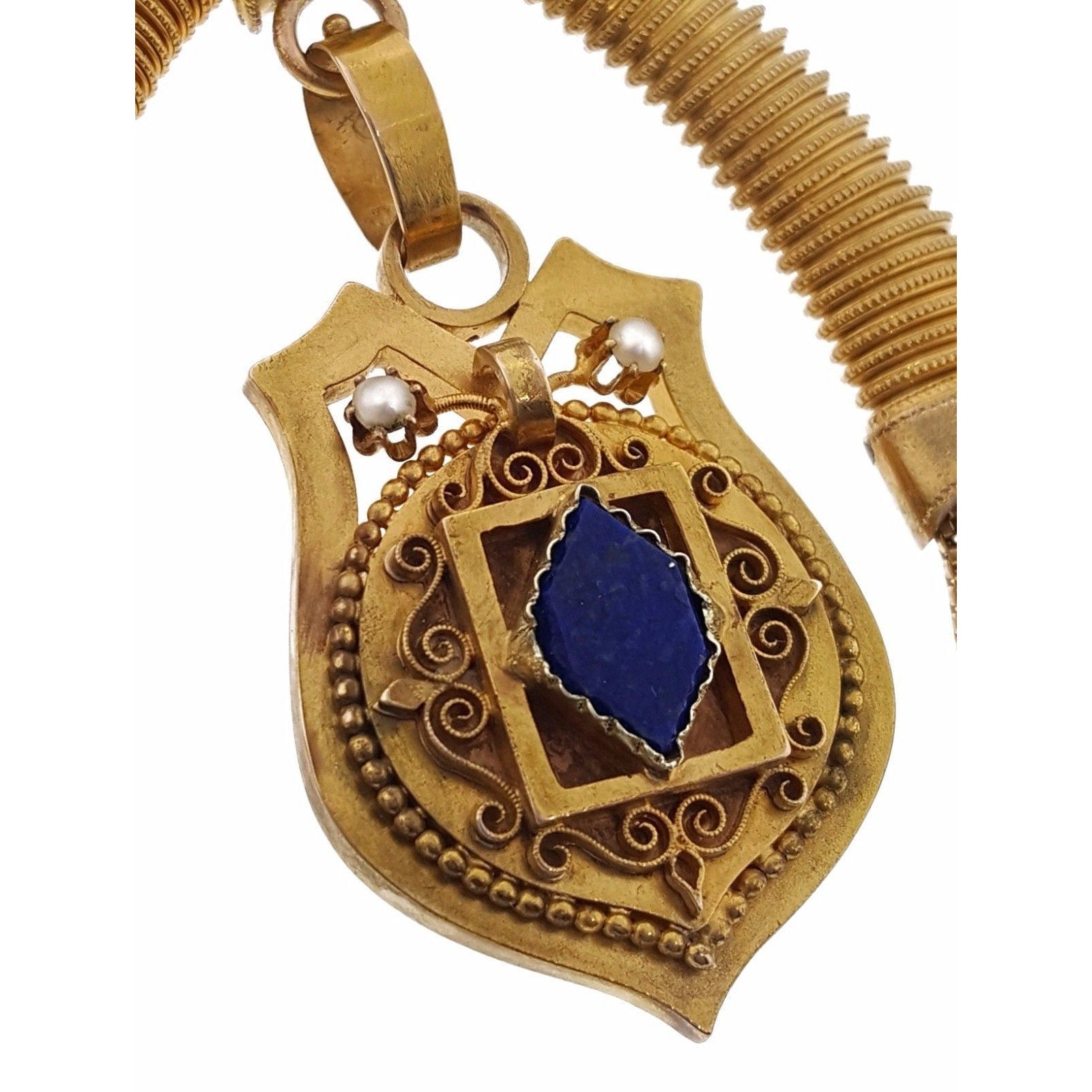 Victorian Coil Style Necklace with Tassel and Locket in 14k and 18k