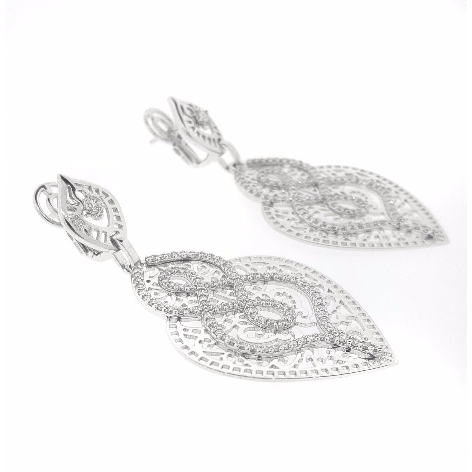 2.27 carat Diamond Lace Heart Cut-out Earrings by Crivelli 18k White Gold