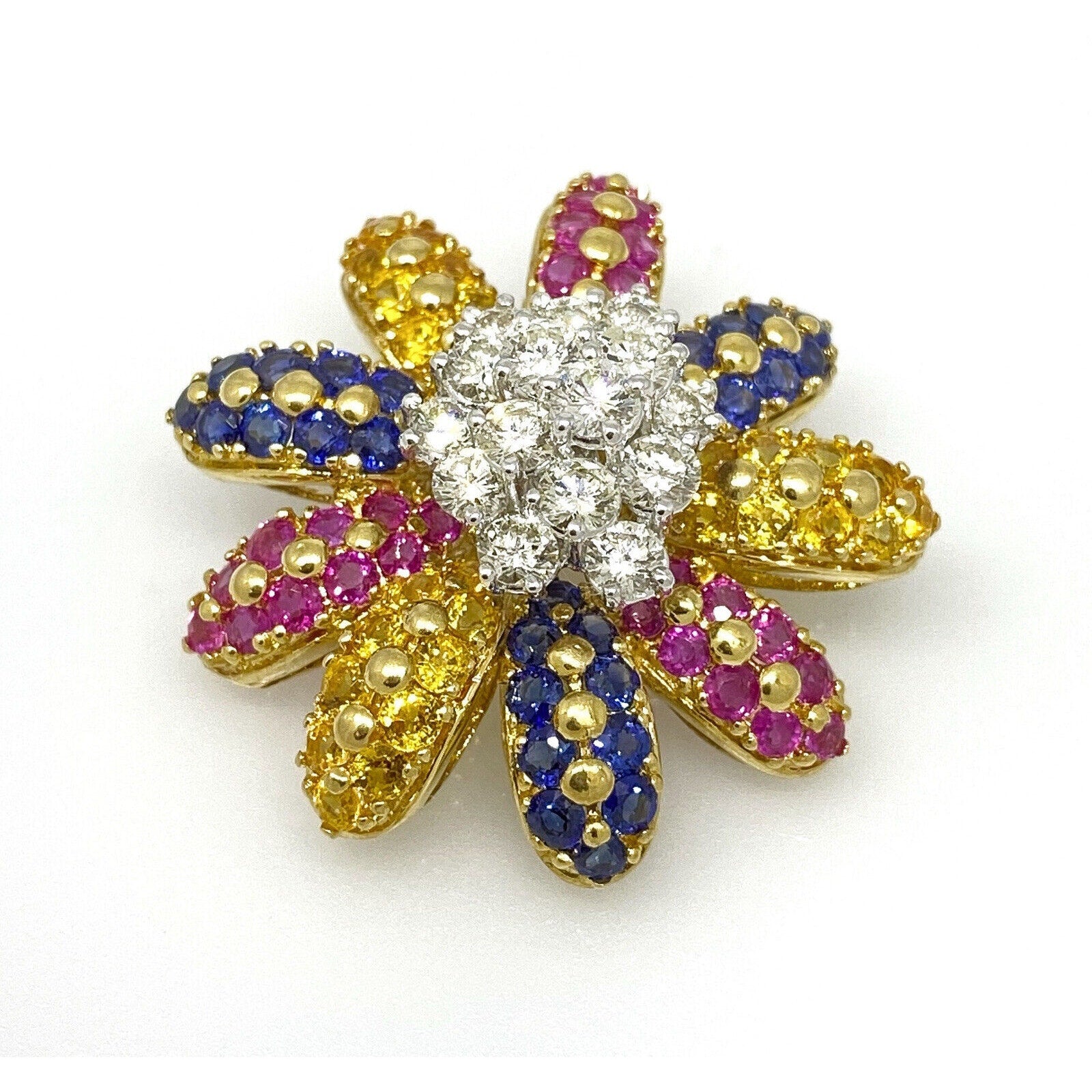 Multicolor Sapphire & Diamond Daisy Pendant in 18k Yellow Gold