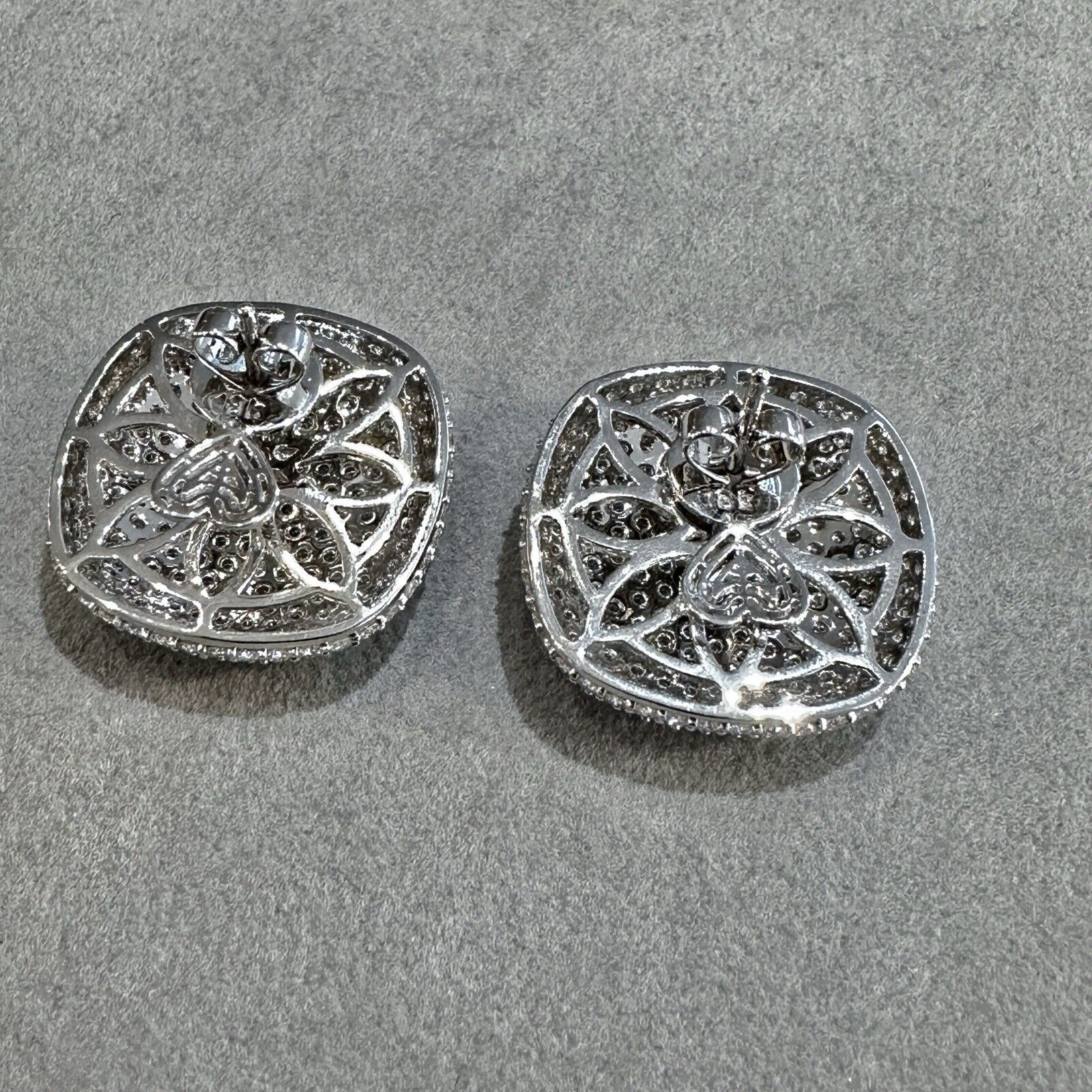 Large Pave Diamond Cushion Button Earrings 6.93cttw in 18k White Gold