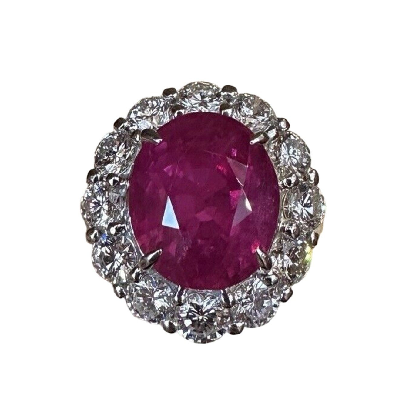 GIA Red Natural Oval Ruby 8.88 carat and Diamond Ring in Platinum