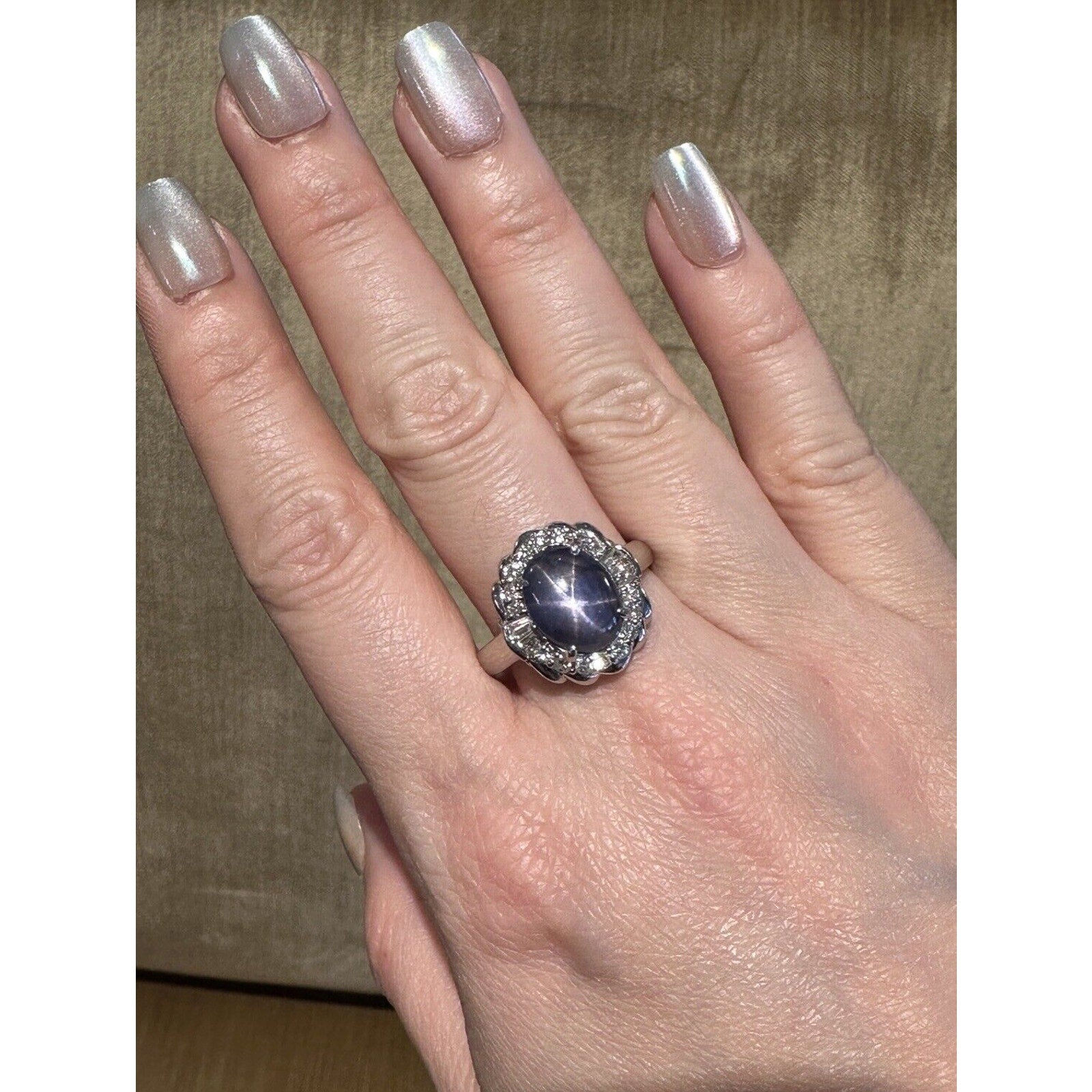 7.29 carat Natural Star Sapphire and Diamond Ring in Platinum