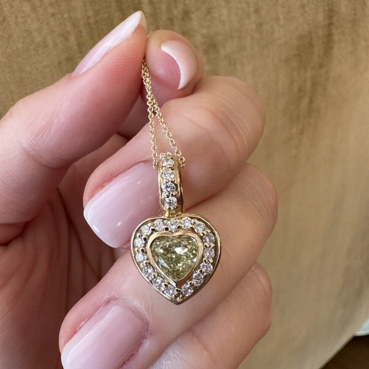 GIA 1.01 ct Fancy Yellow Heart w/ Diamond Necklace in 14k Yellow Gold