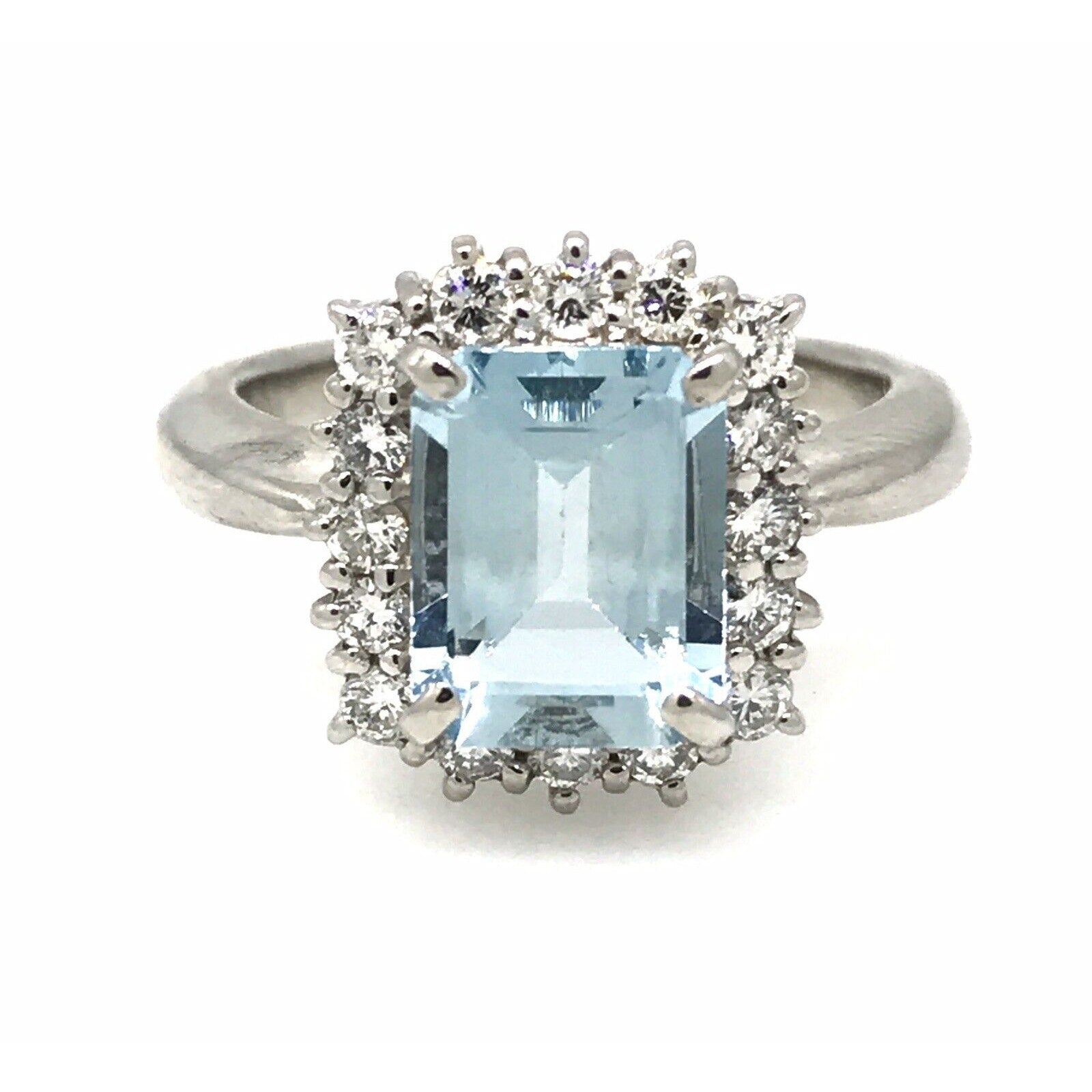 2.08 carat Emerald Cut Aquamarine & Diamond Halo Ring in Platinum