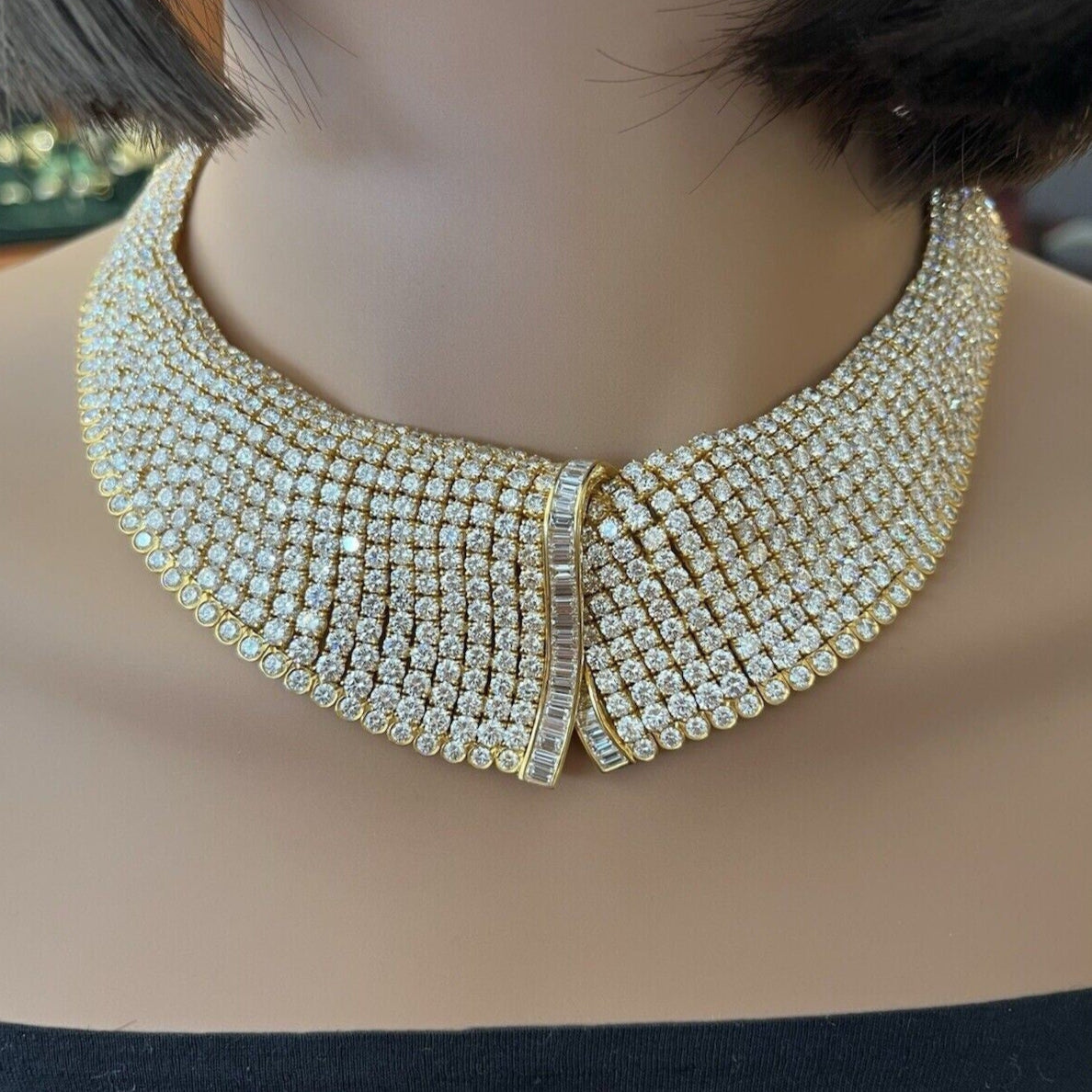 Wide Diamond Collar Necklace 100.00 cttw in 18k Yellow Gold