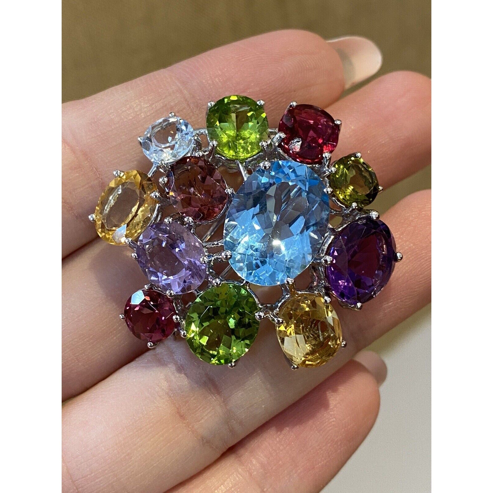 Multi-colored Gems Brooch by Asprey in 18k White Gold