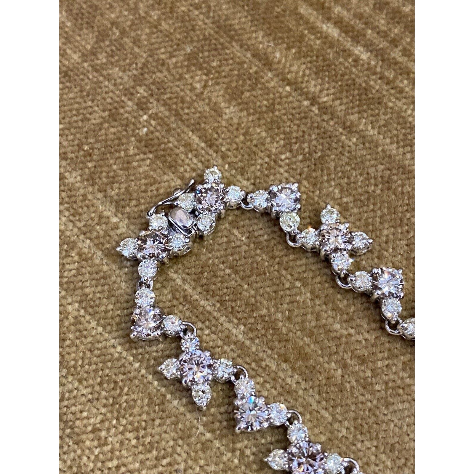 24.61 ct Champagne & White Diamond Tennis Necklace in 18k White Gold -HM2293IE