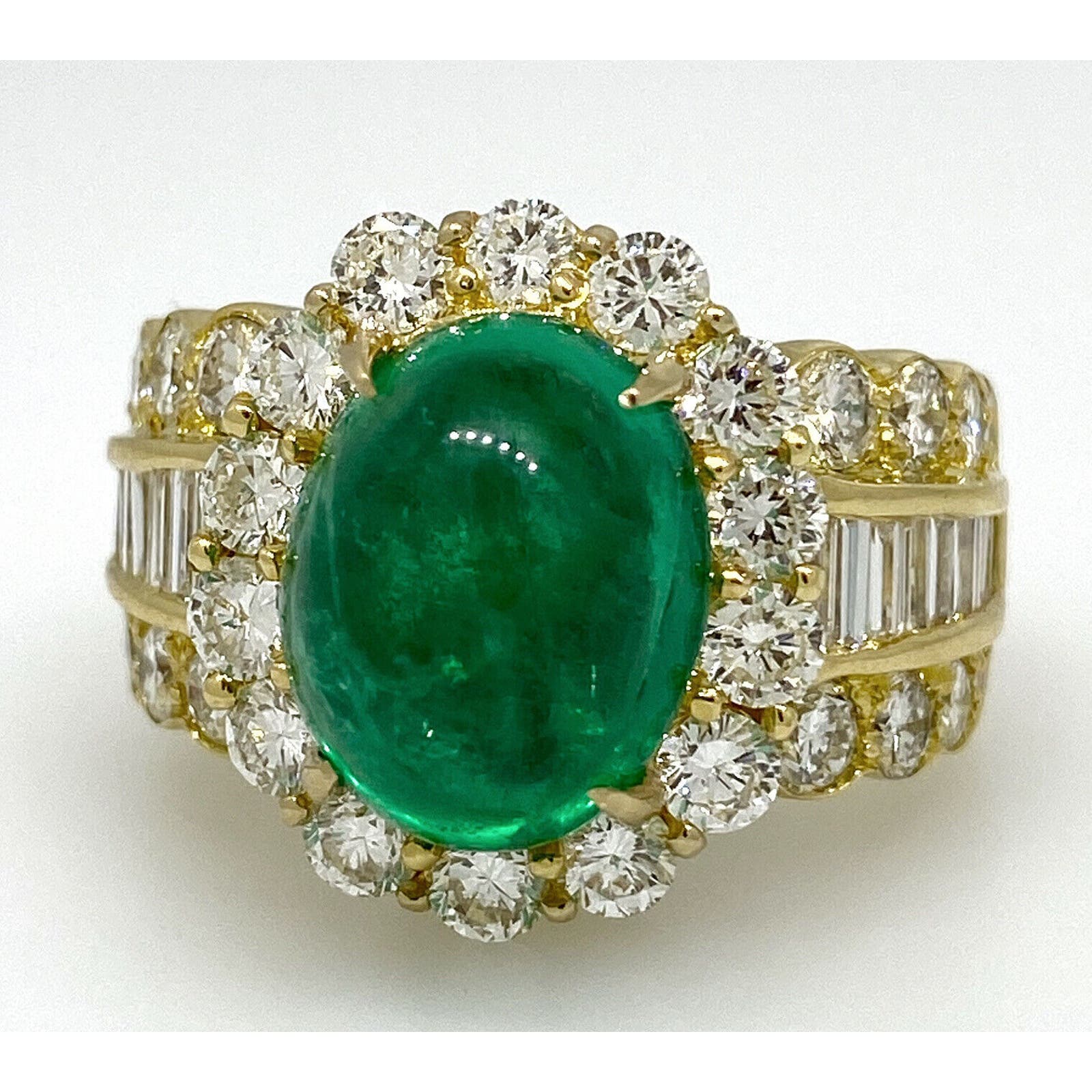 GIA 5.12ct Emerald Cabochon & Diamond Ring in 18k Yellow Gold - HM2222BR
