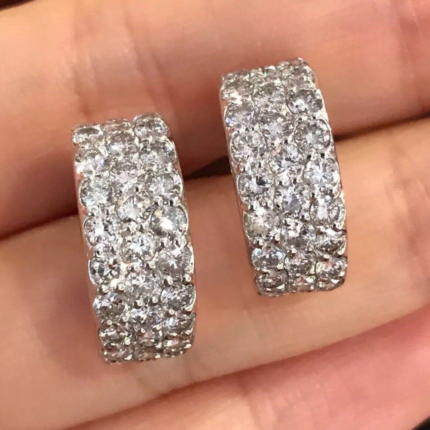 4.00 cttw Three-Row Pave Diamond Half Hoop Earrings Platinum