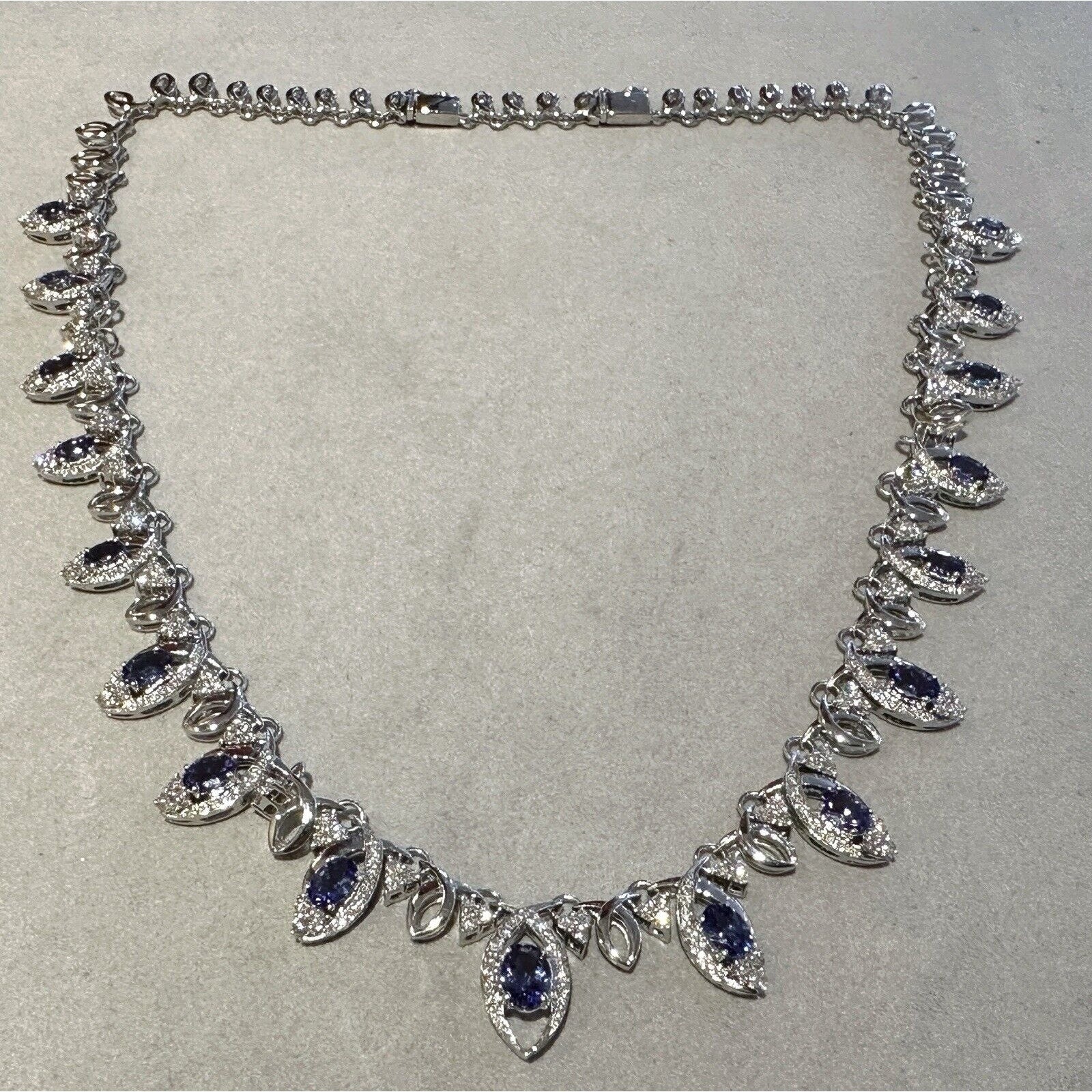 Natural Tanzanite and Diamond Choker Necklace in 18k White Gold