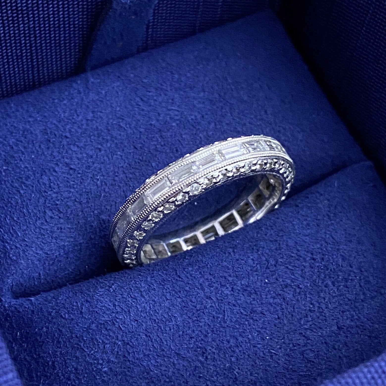 Diamond Eternity Band with Baguettes and Rounds 1.79 carat total weight Size 6 in 18k White Gold