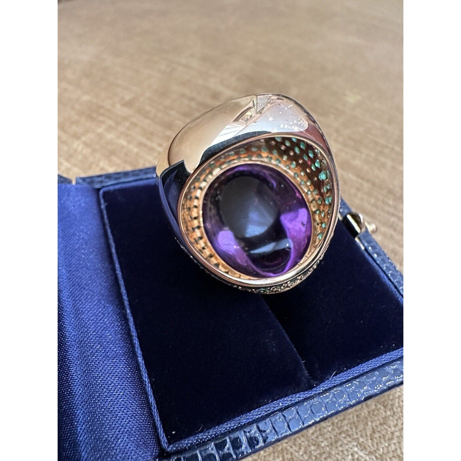 Large Amethyst Cabochon Ring with Diamonds in 18k Yellow Gold - HM2572SI