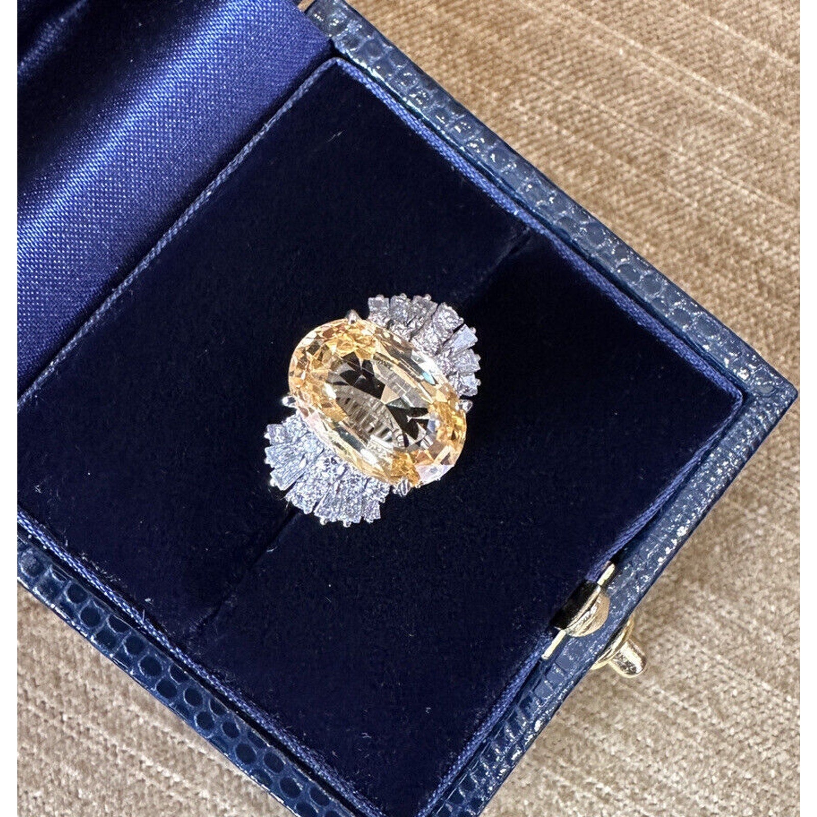 GIA 5.63 ct Unheated Ceylon Yellow Sapphire & Diamond Ring in Platinum -HM2462B