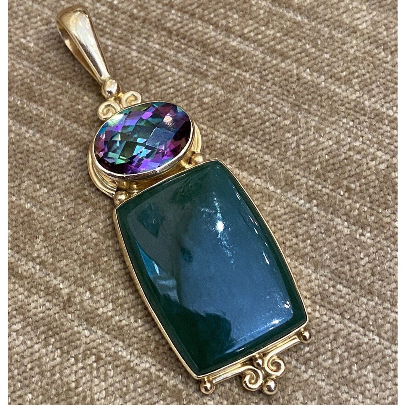 Mystic Topaz and Jade Pendent in 18k Yellow Gold by Sajen