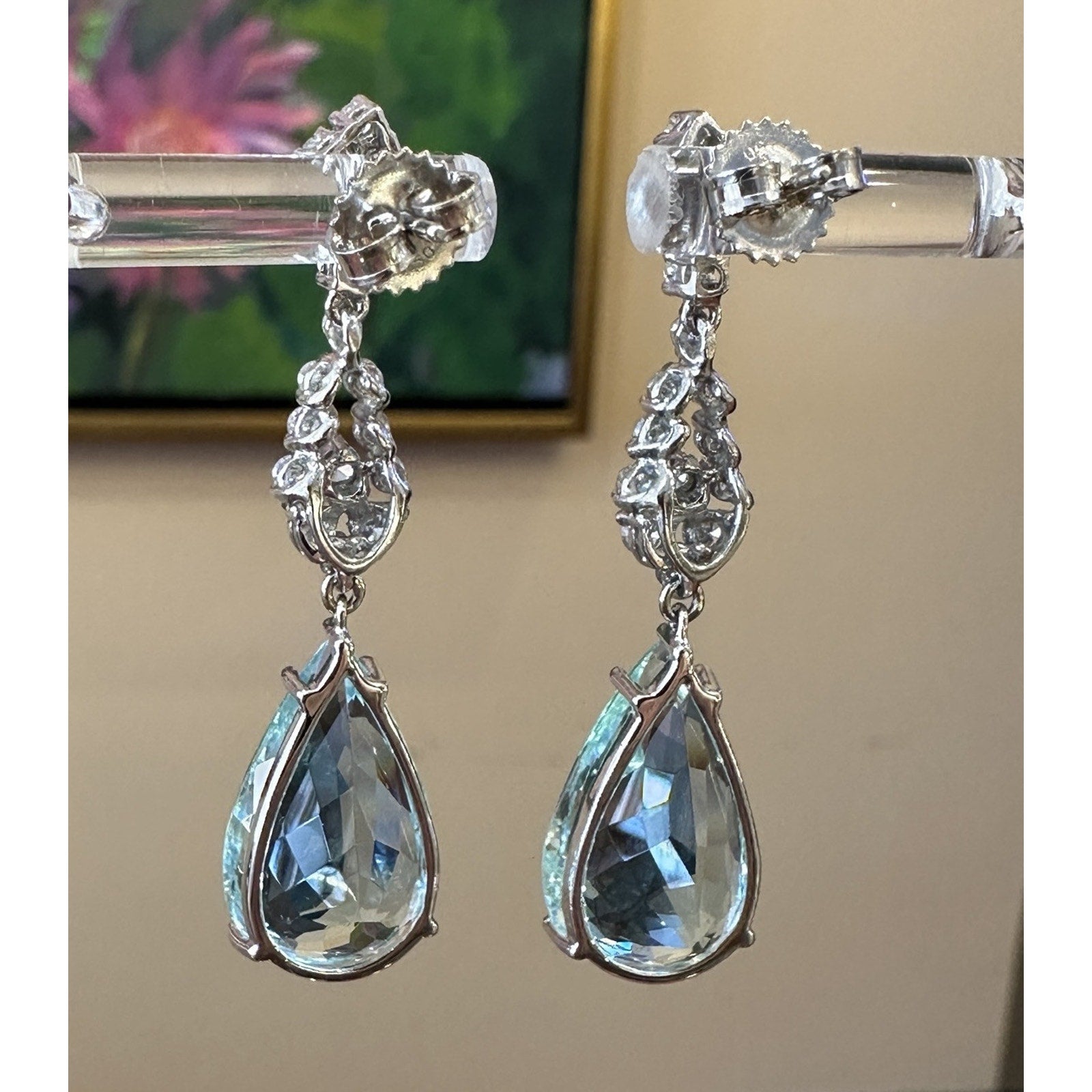 Aquamarine and Diamond Drop Earrings in 18k White Gold