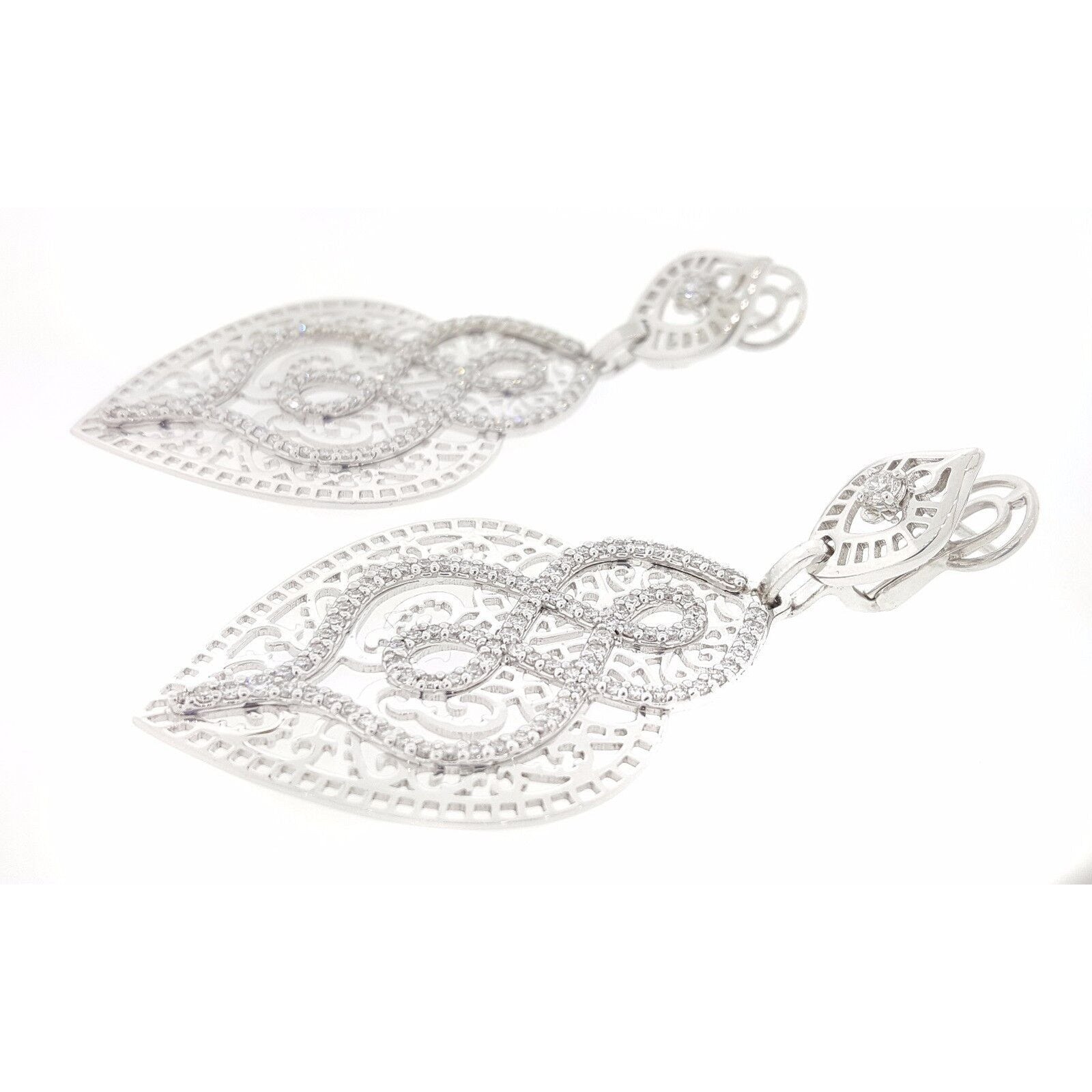 2.27 carat Diamond Lace Heart Cut-out Earrings by Crivelli 18k White Gold