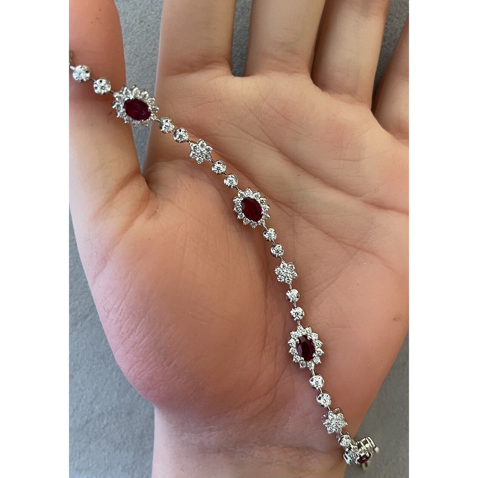 Natural Ruby and Diamond Station Bracelet in 18k White Gold