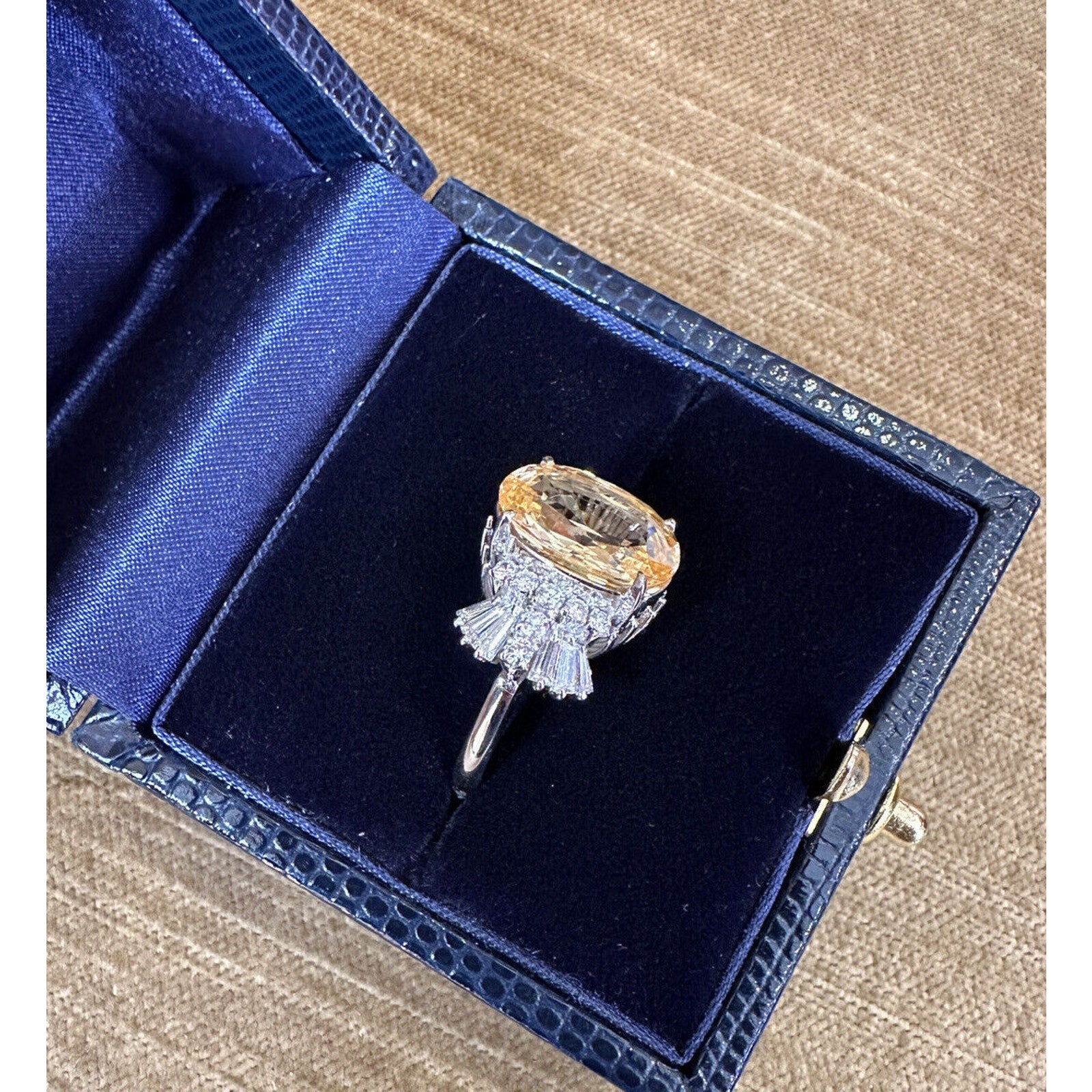 GIA 5.63 ct Unheated Ceylon Yellow Sapphire & Diamond Ring in Platinum -HM2462B