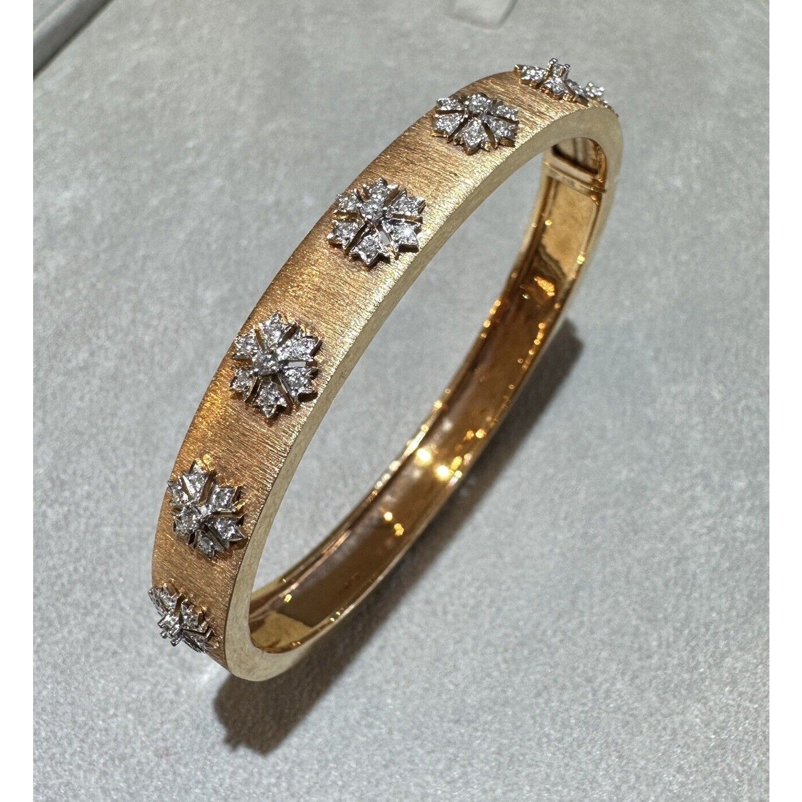 Natural Diamond Bangle Bracelet in Textured 18k Rose Gold