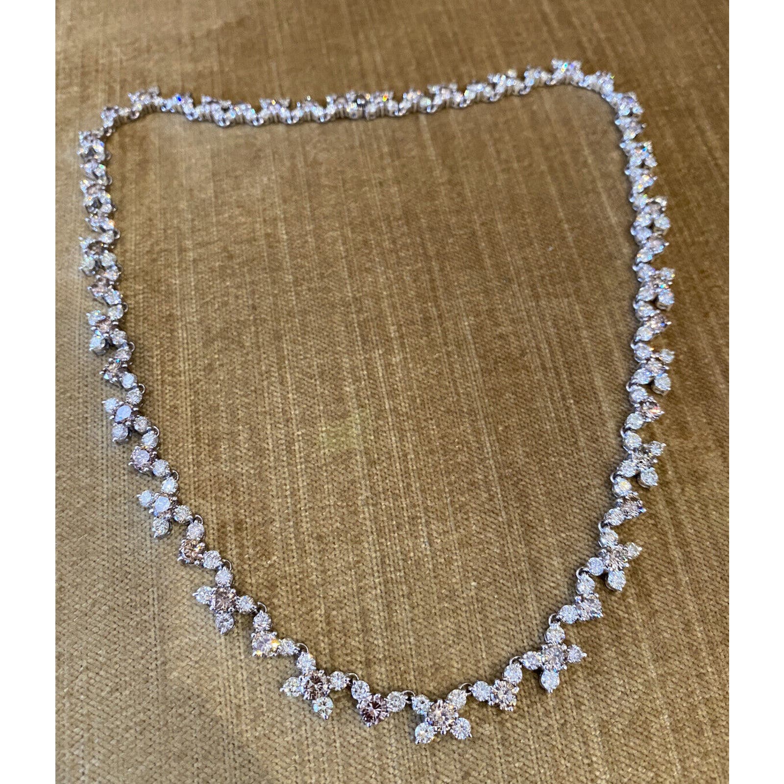 24.61 ct Champagne & White Diamond Tennis Necklace in 18k White Gold -HM2293IE