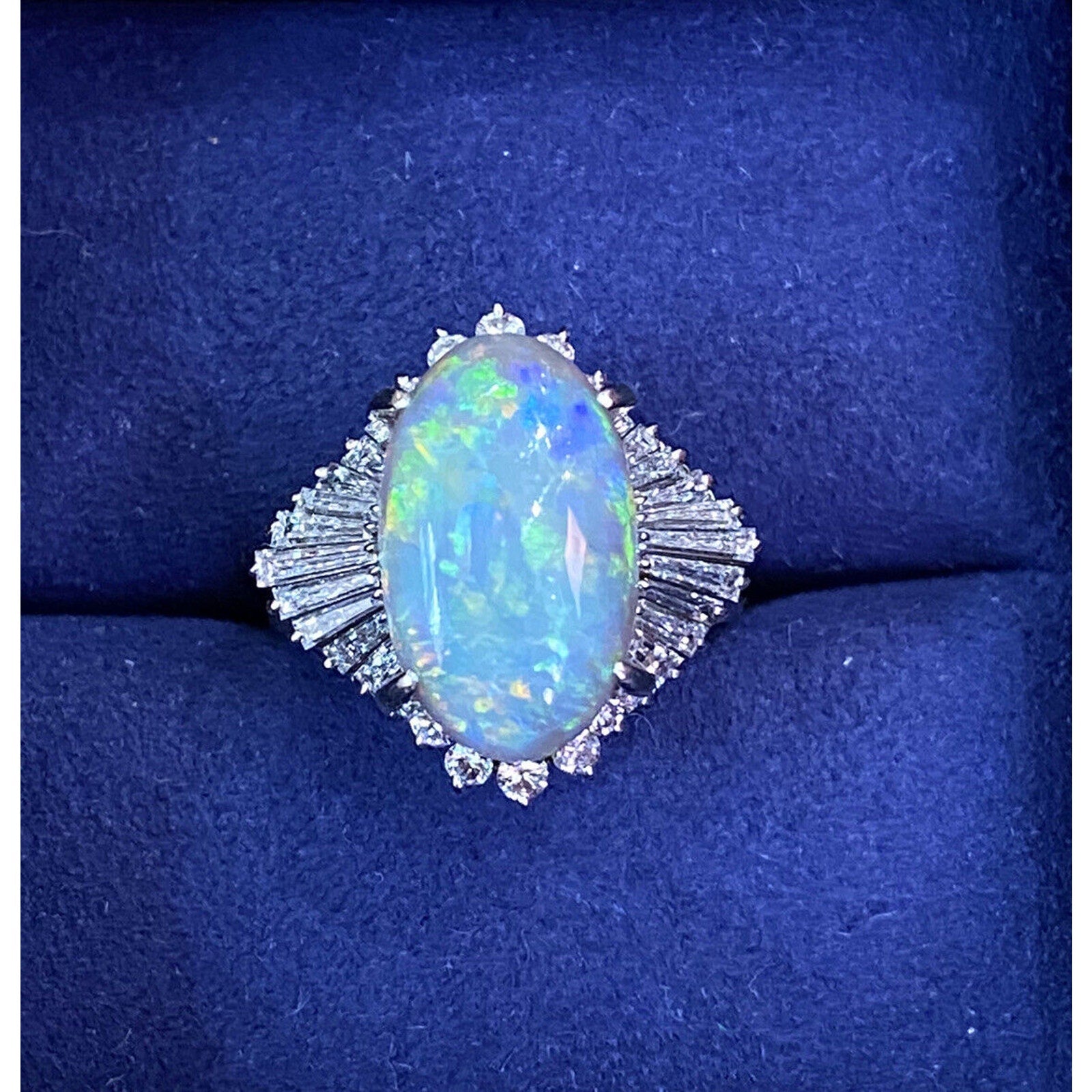 3.53 ct Black Opal & Diamond Ballerina Cocktail Ring in Platinum