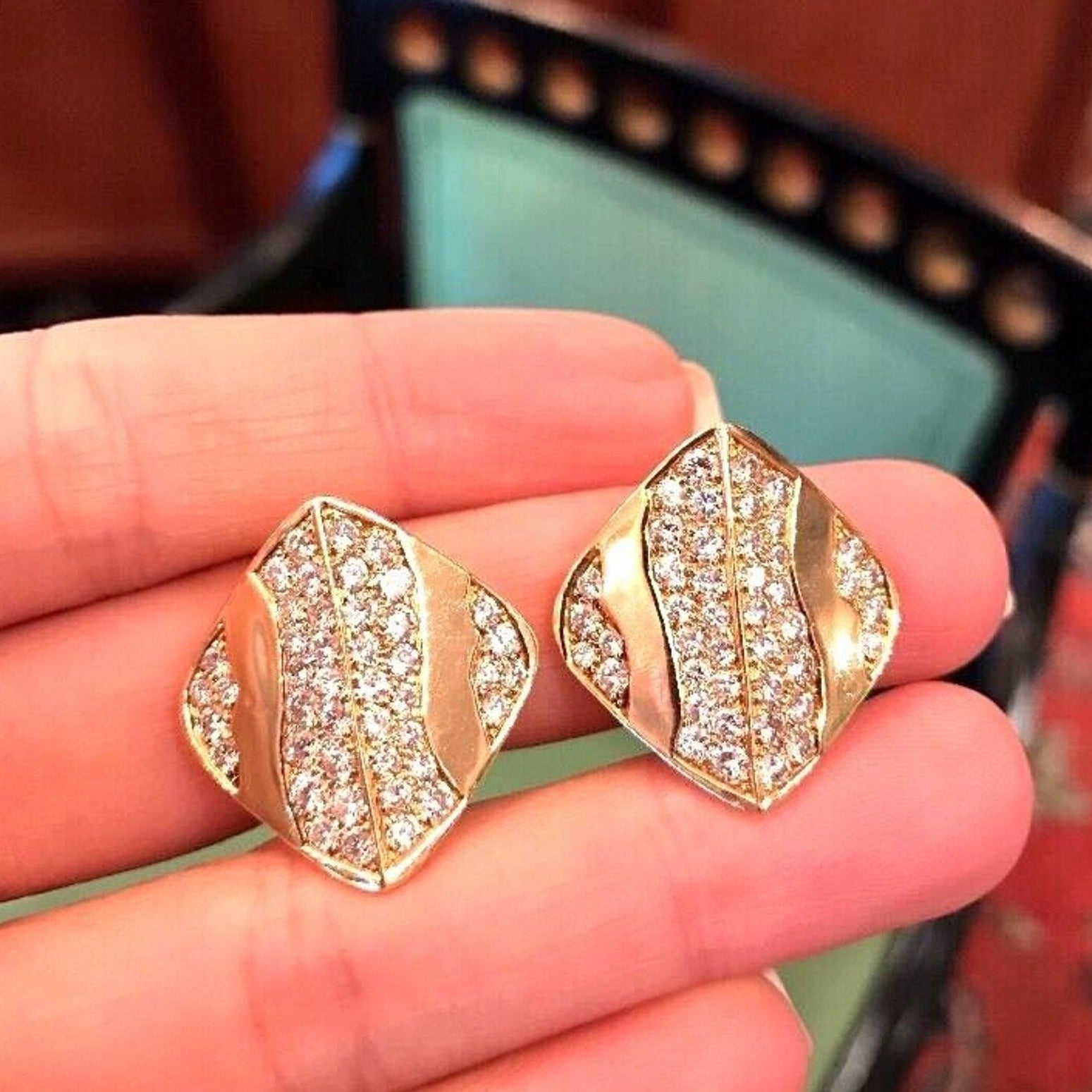 Italy Modern Pave Diamond Button Earrings 3.00 carats in 18K Yellow Gold