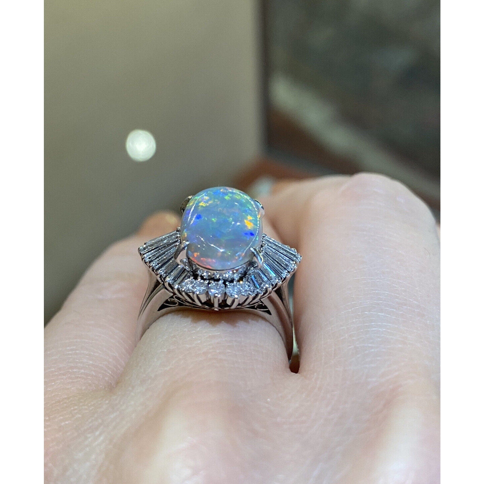 3.53 ct Black Opal & Diamond Ballerina Cocktail Ring in Platinum