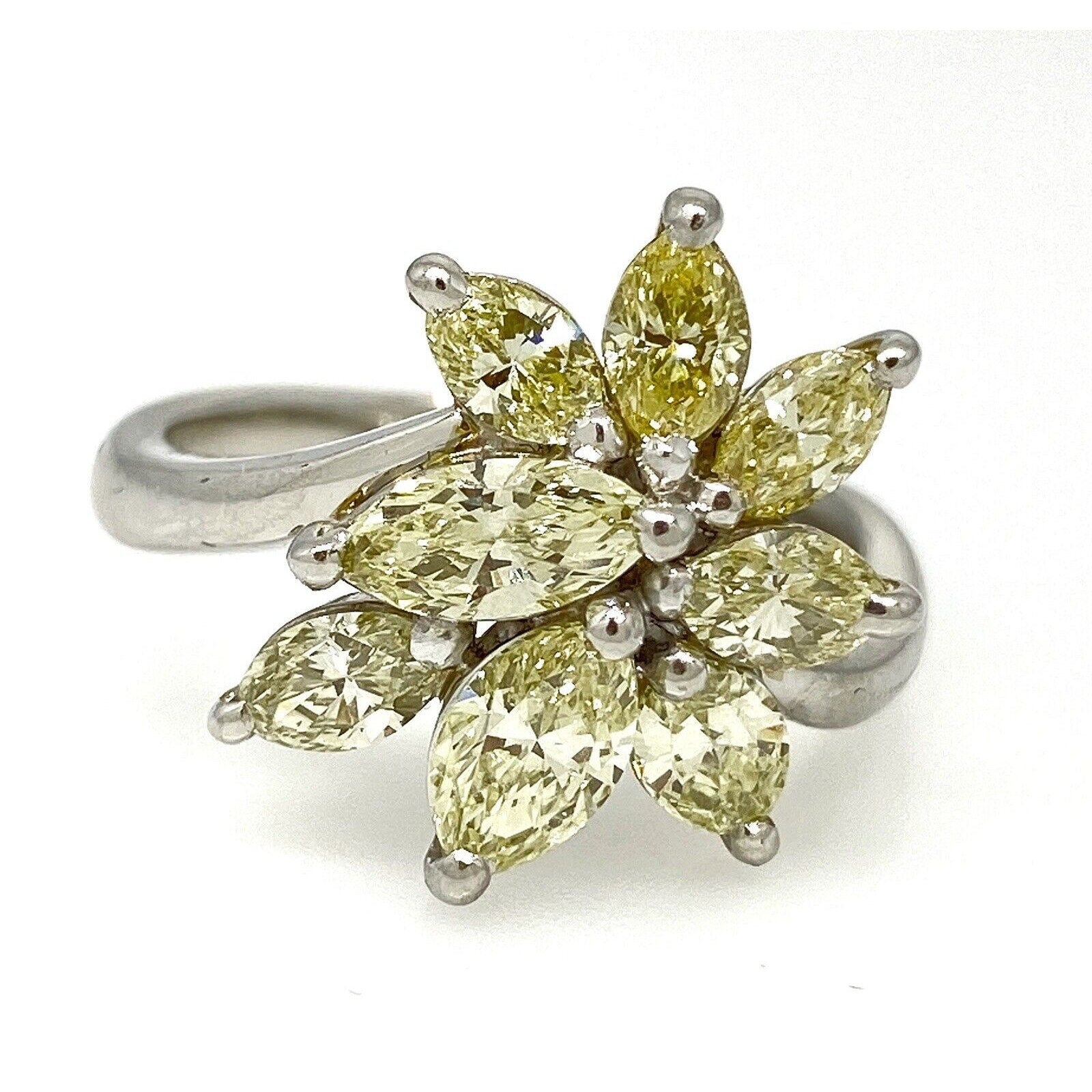 Light Yellow Marquise Diamond Cluster Ring 2.00 cttw in Platinum - HM2670