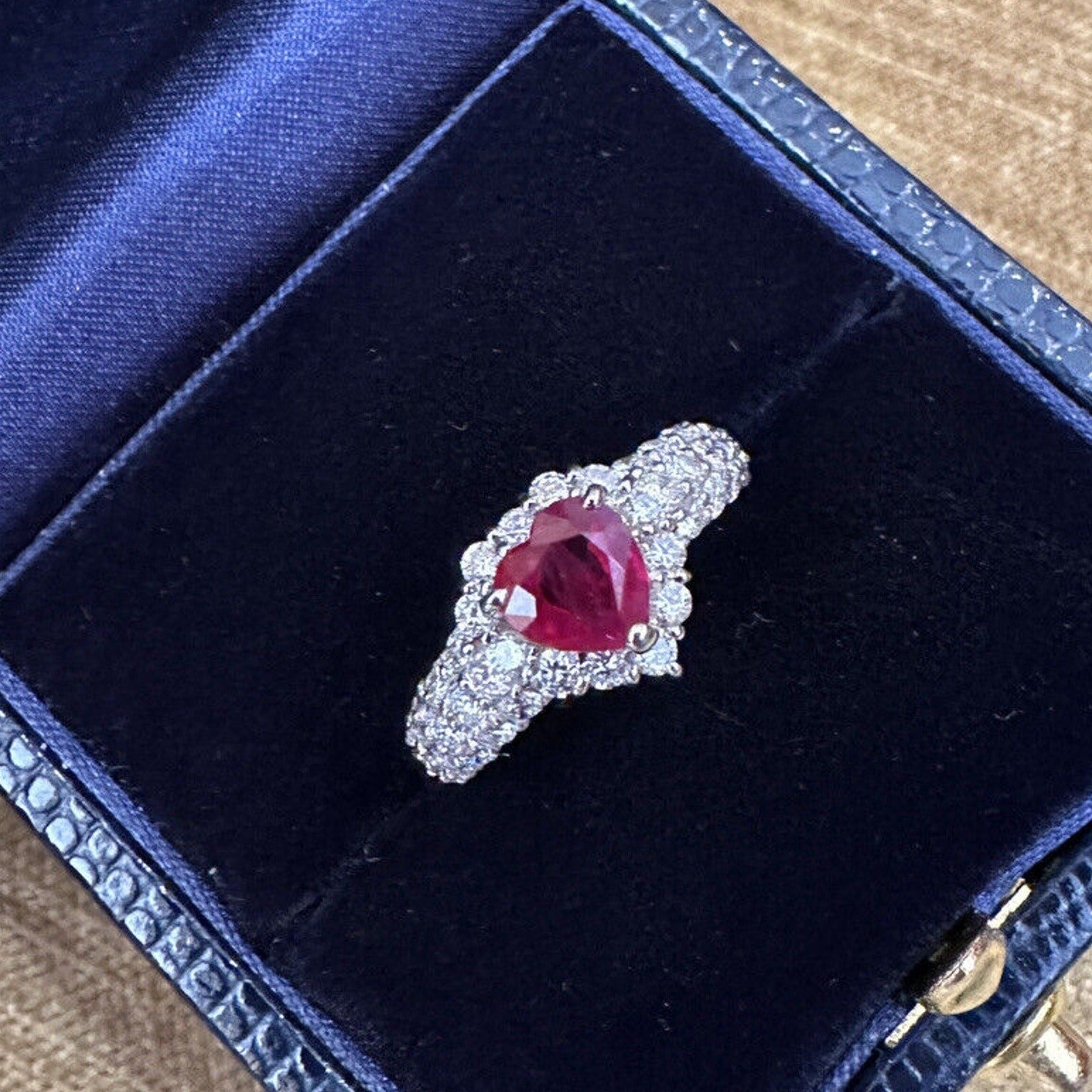 1.12 carat Heart Shaped Ruby & Diamond Ring in Platinum