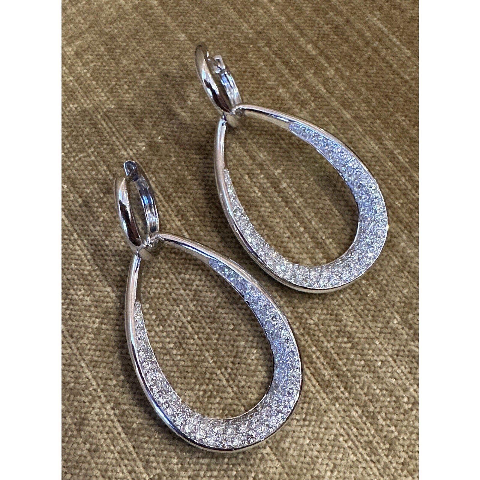 Large Open Hoop Pave Diamond Earrings 3.05 cttw in 18k White Gold--HM2414AS