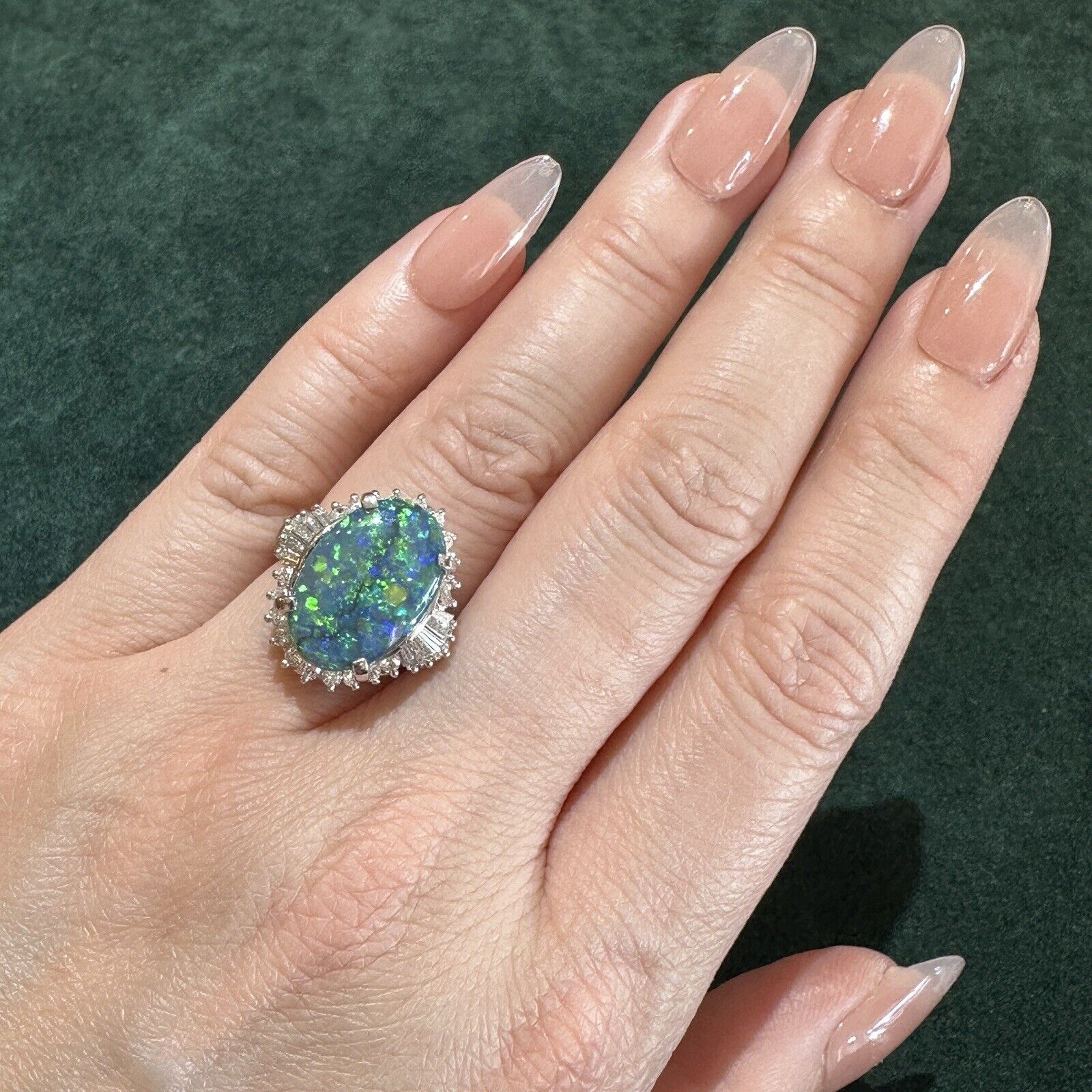 GIA Natural Black Opal 6.23 ct and Diamond Cocktail Ring in Platinum