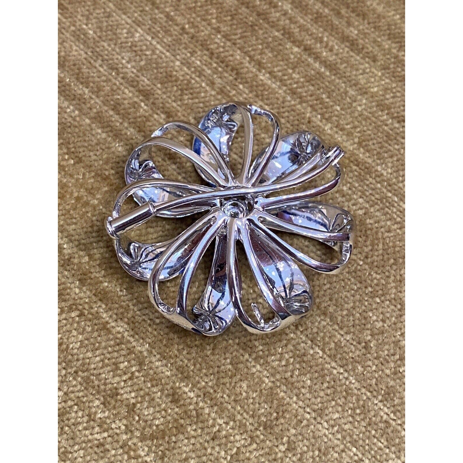 Diamond and Enamel Ribbon Circle Pin/Pendant Necklace 18k White Gold