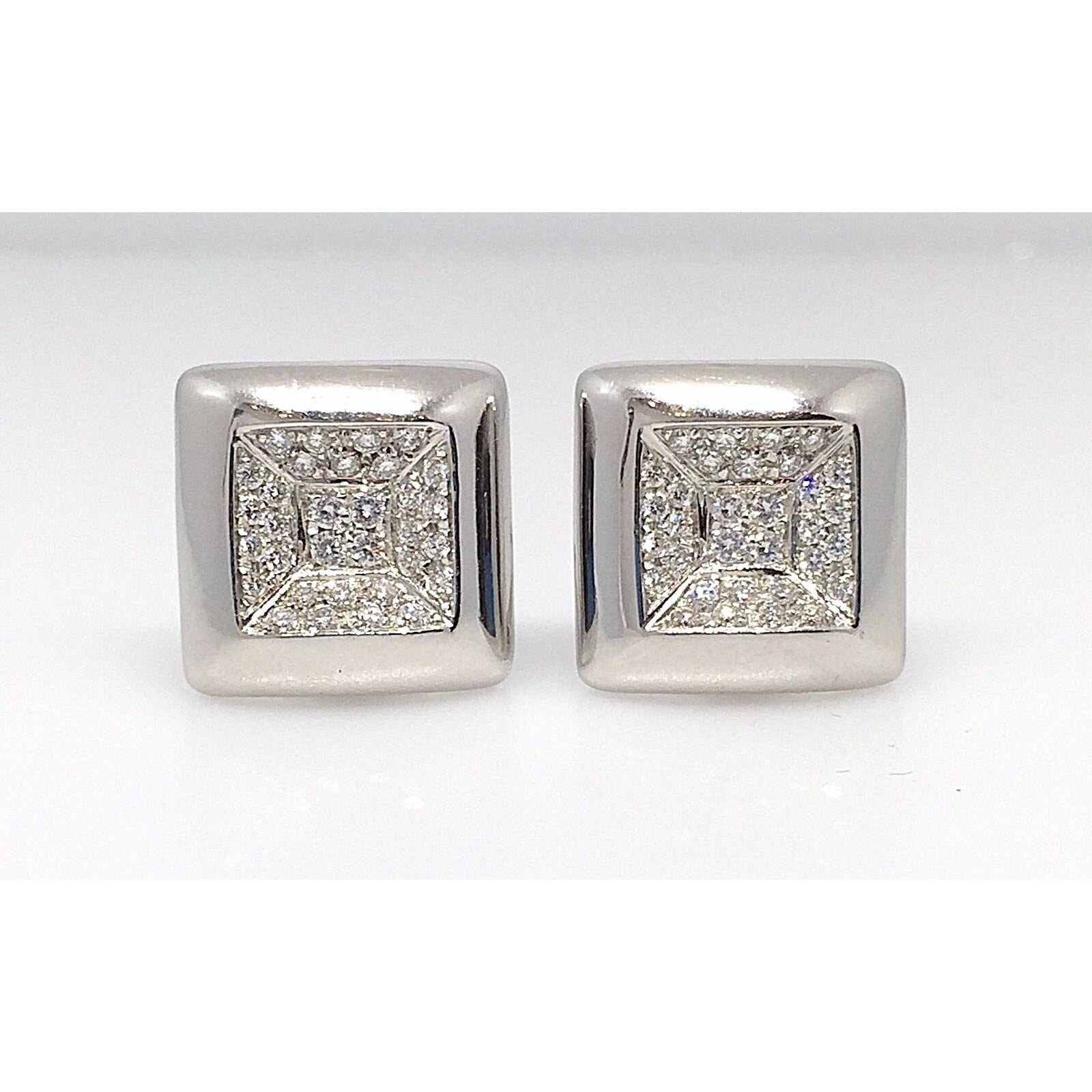 Damiani Square Pave Diamond Earrings in 18k White Gold