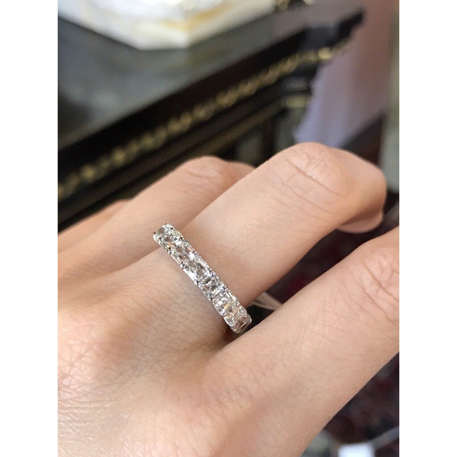 5.00 cttw Asscher Cut Diamond Eternity Band Size 7 in 18K White Gold