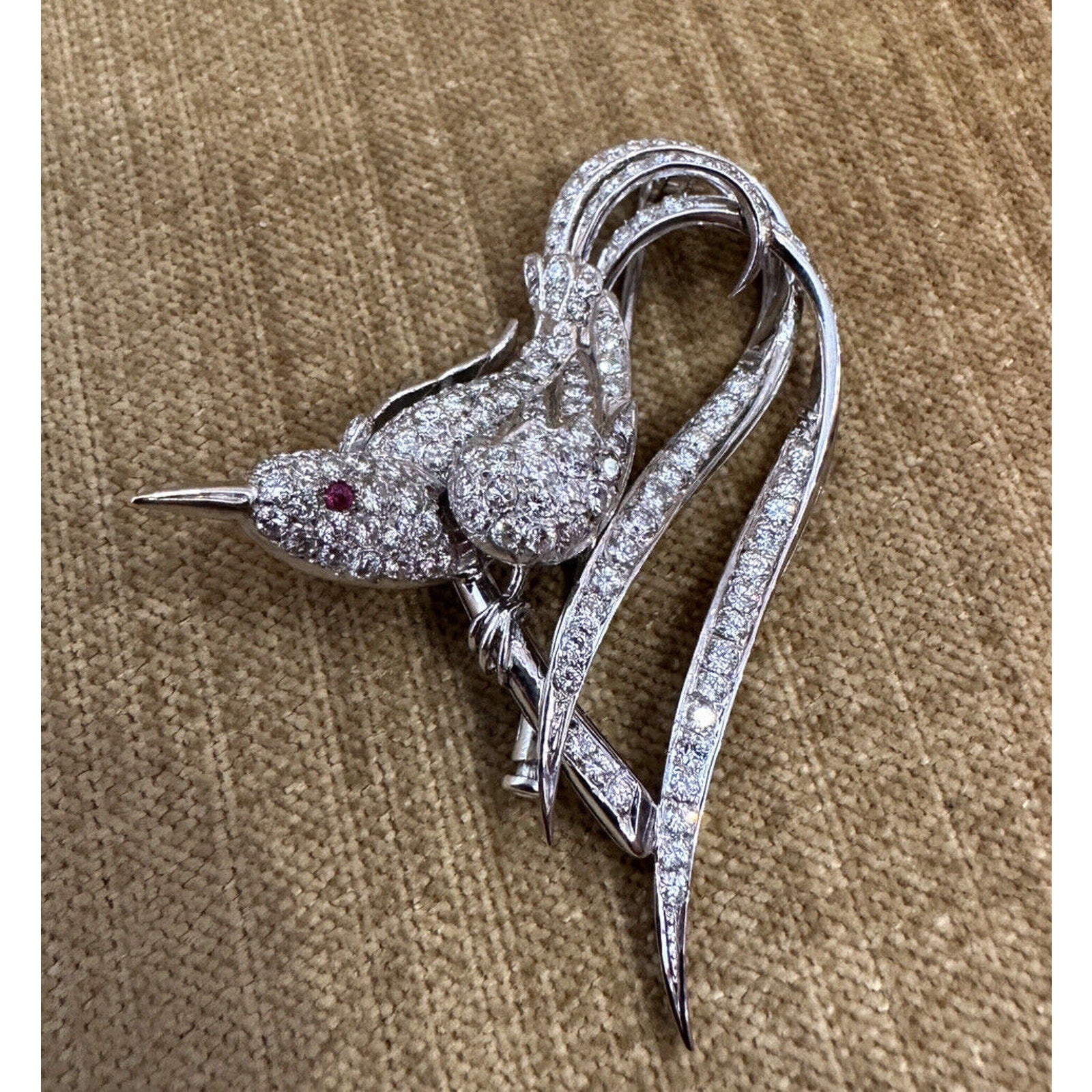 Estate 2.50 cttw Diamond Bird Brooch Pin in 18k White Gold