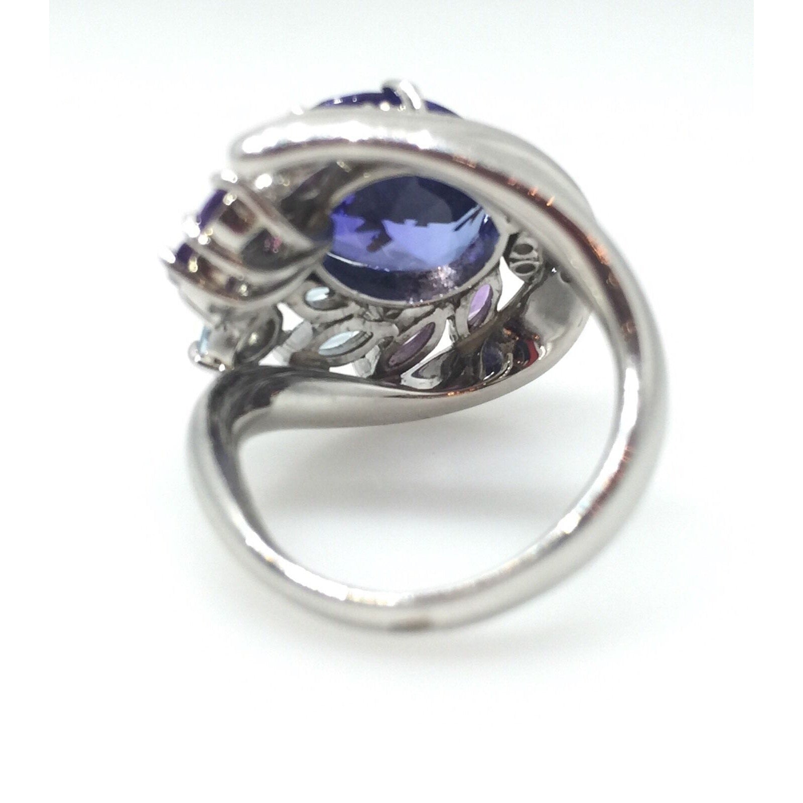 7.39 carat Tanzanite, Aquamarine Amethyst and Diamond Ring in Platinum