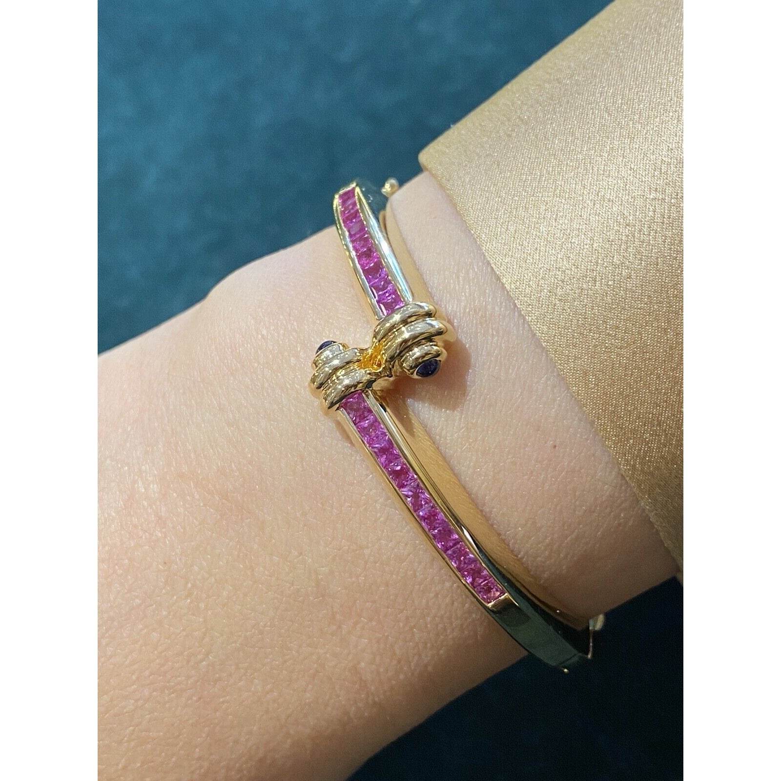 Pink Sapphire Crossover Bangle Bracelet in 18k Yellow Gold