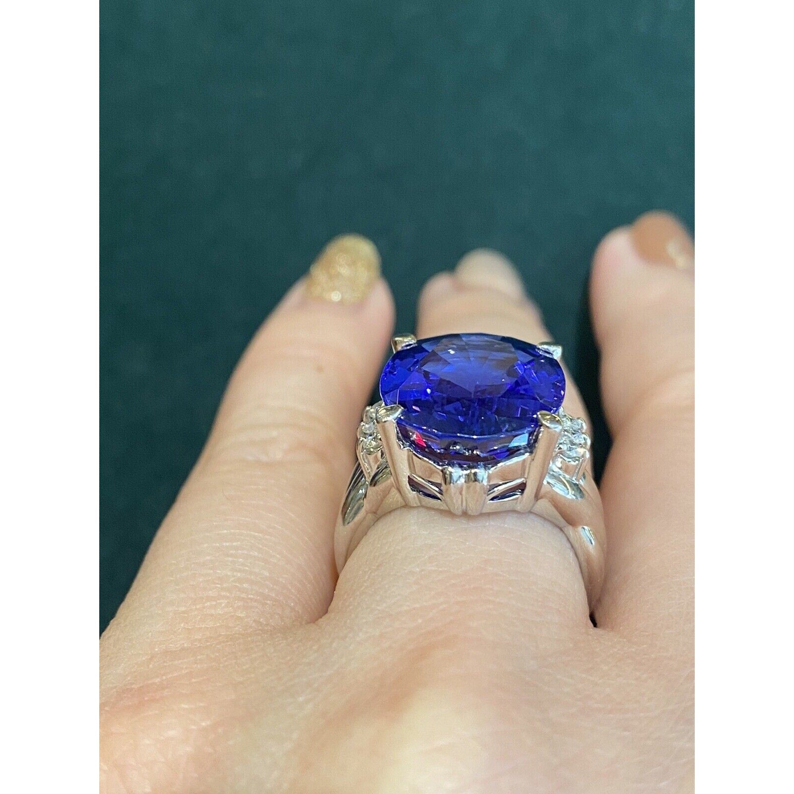 GIA 12.80 carats Oval Tanzanite & Diamond Cocktail Ring in Platinum - HM2171B