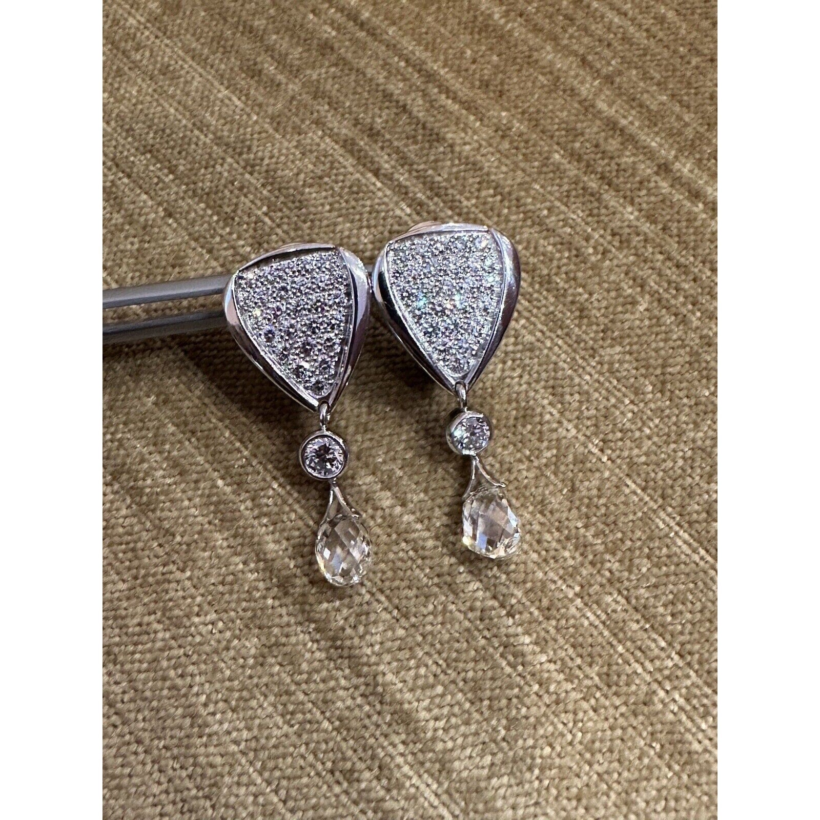 Susan Sadler Pave Diamond & Briolette Drop Earrings in Platinum - HM2524BA