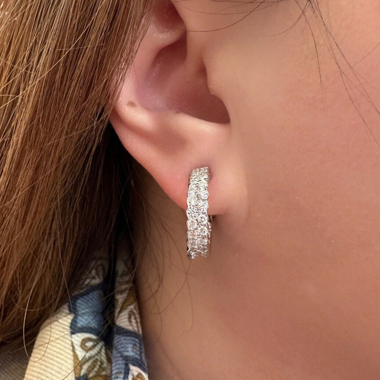 Two Row Diamond Hoop Earrings 2.00 cttw in 18k White Gold