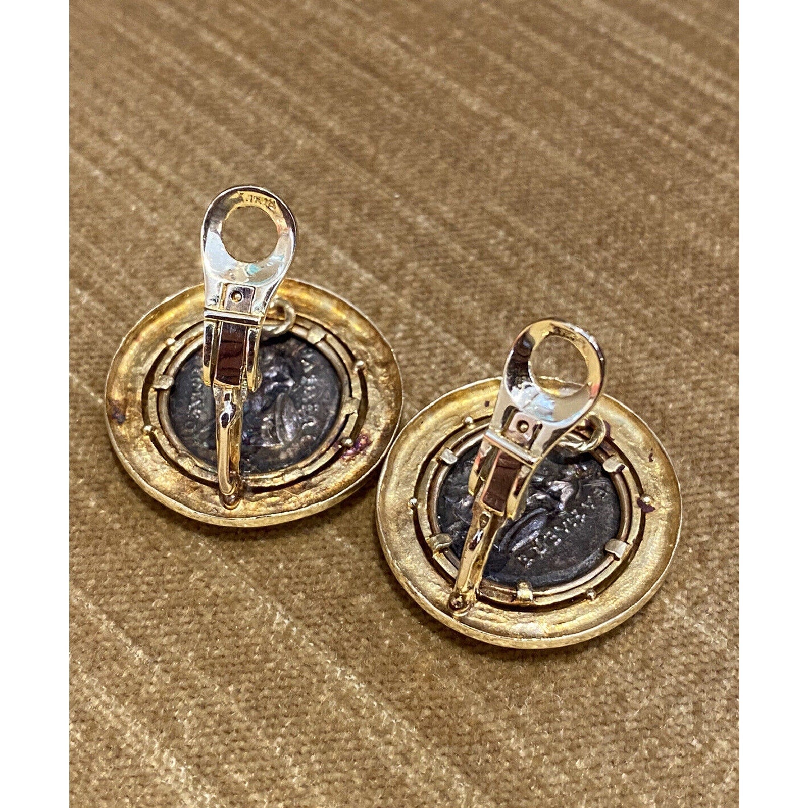 Vintage Large Ancient Coin Button Earrings in 18k Yellow Gold